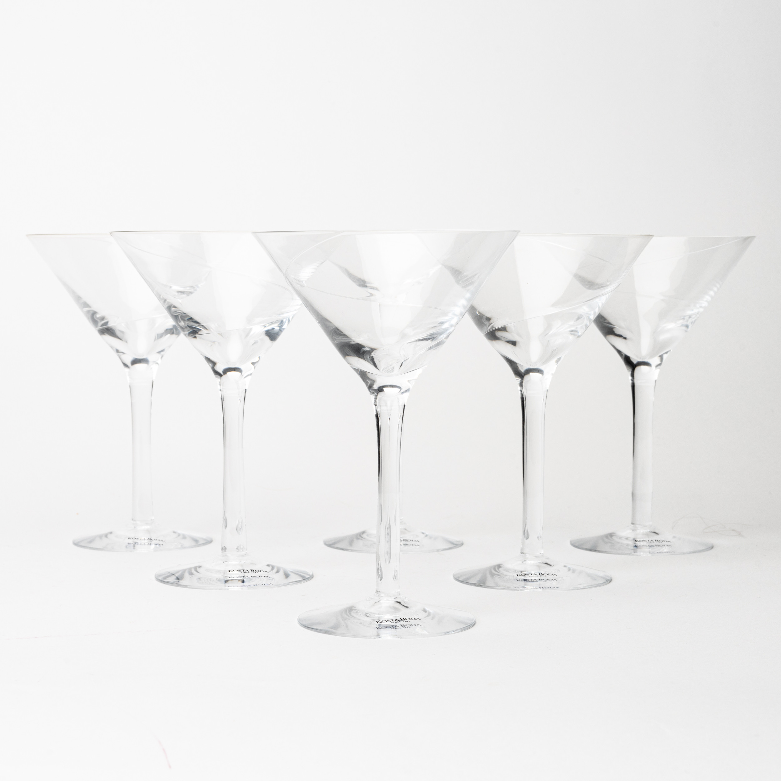 ANNA EHRNER. Martiniglas, 6 st, glas, "Line", formgiven 1982, etikettmärkta, Kosta Boda.