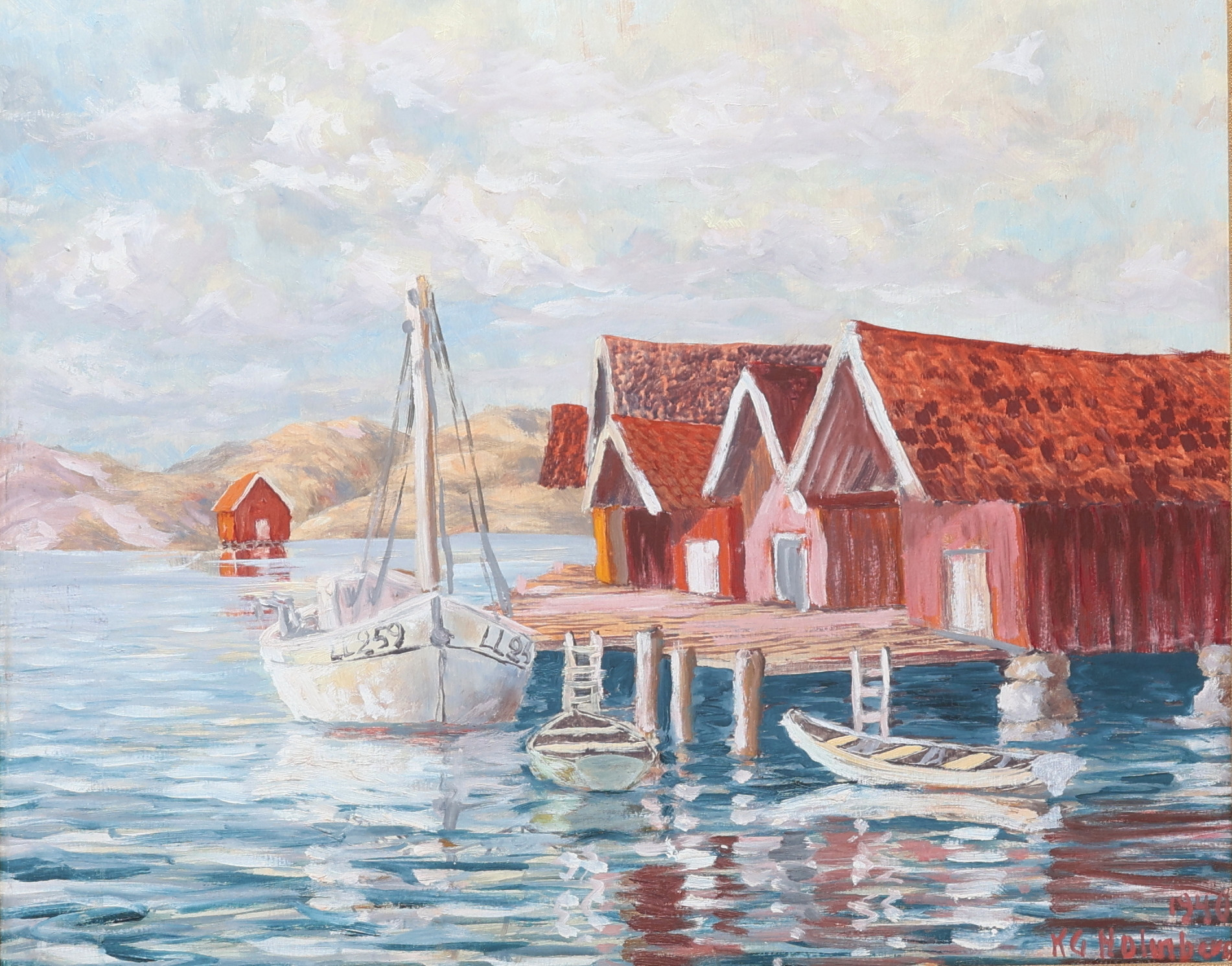 K-G HOLMBERG. Olja på pannå, motiv från Kungshamn, signerad, daterad 1940.