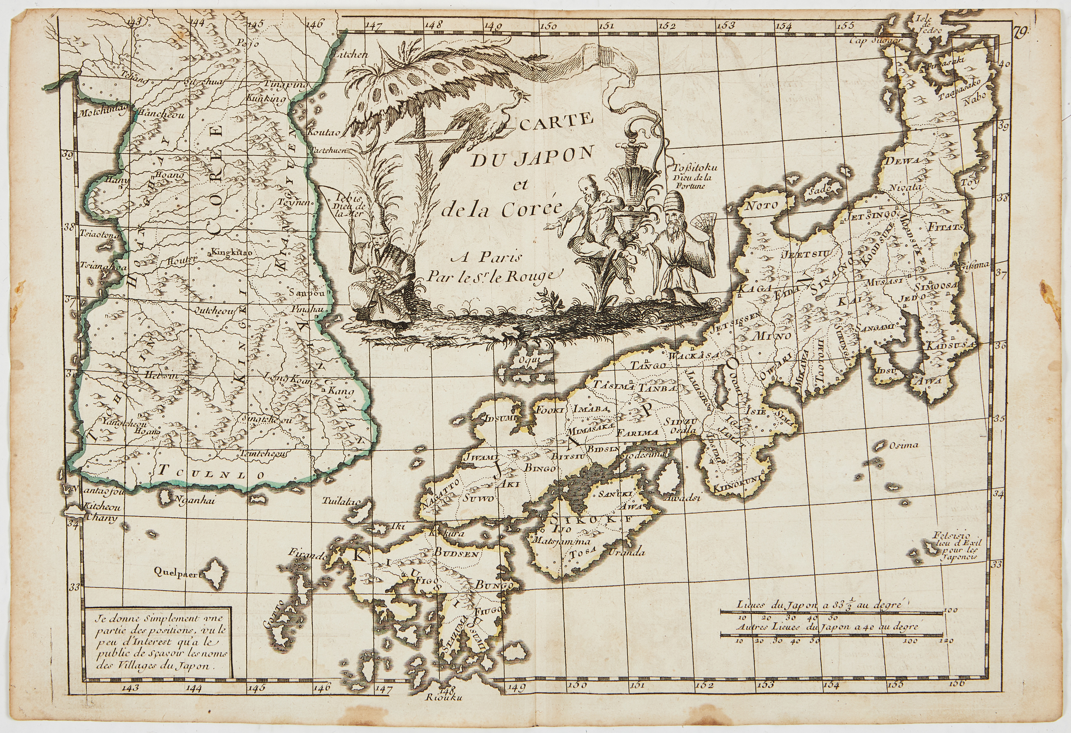 MAP OF JAPAN AND COREA BY LE ROUGE, c. 1750.