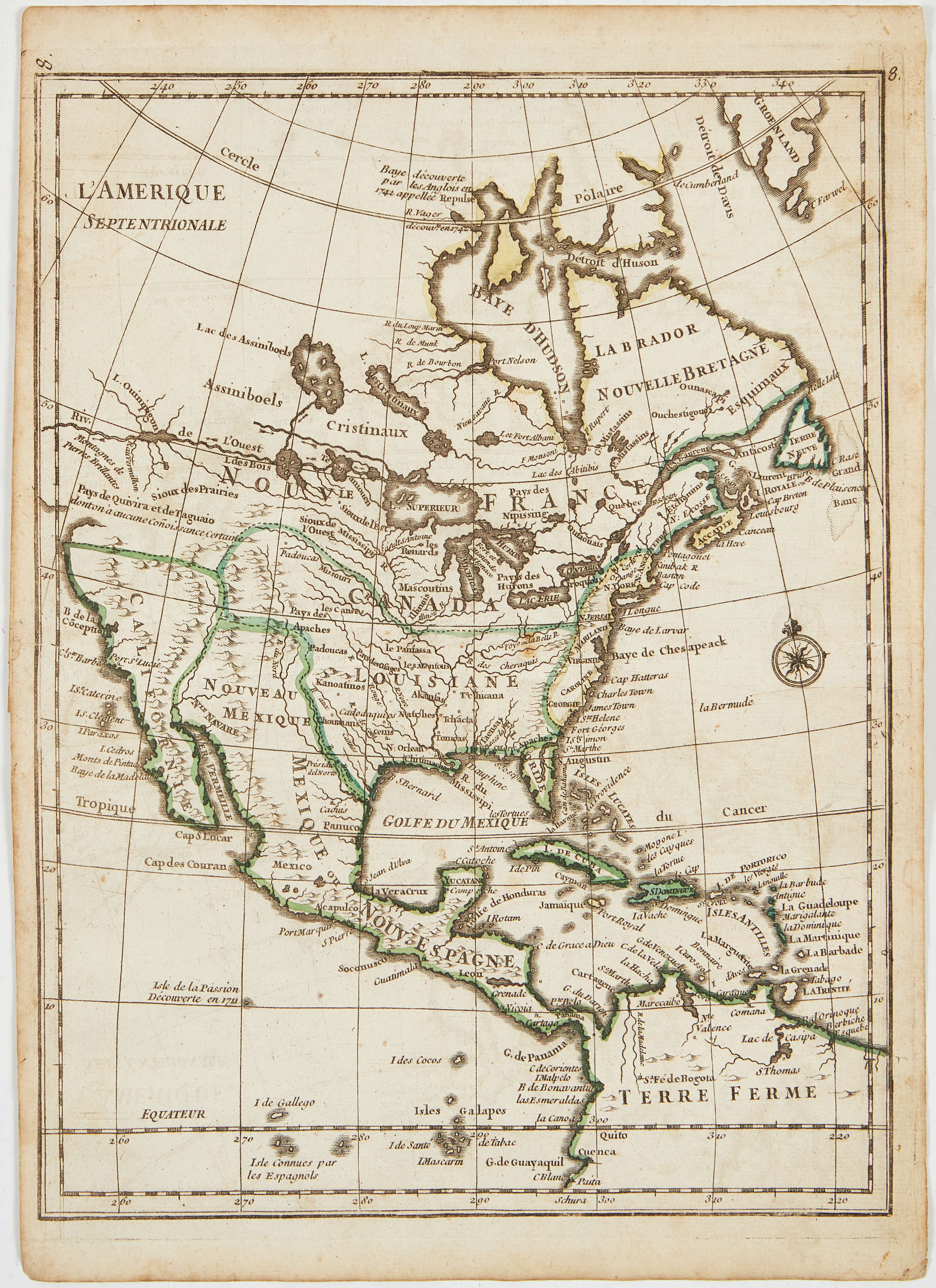 LE ROUGE - MAP OF NORTH AMERICA, C. 1750.