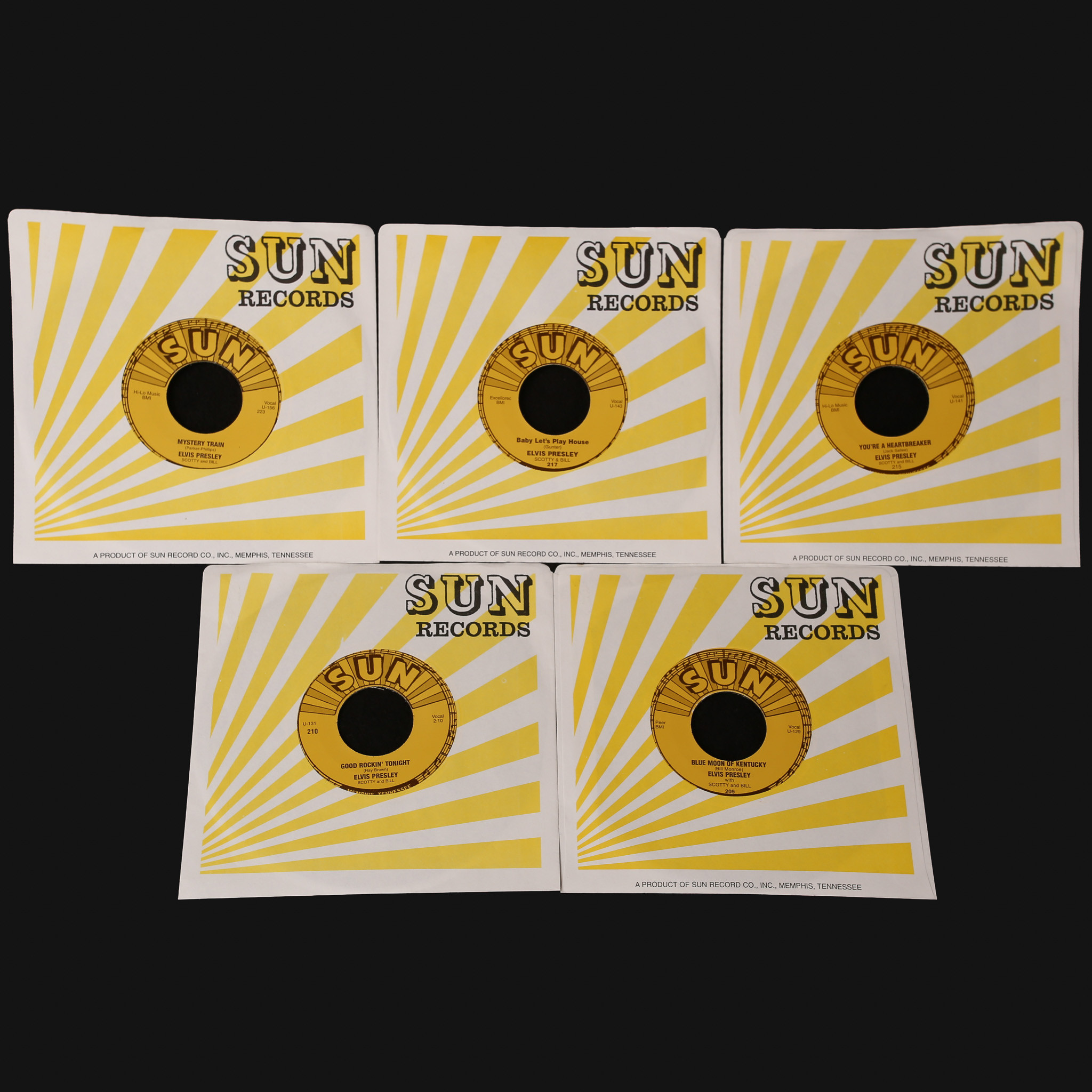 SINGLAR, Elvis Presley, Sun Records, 5st, nytryck, ca. 1978-1982.