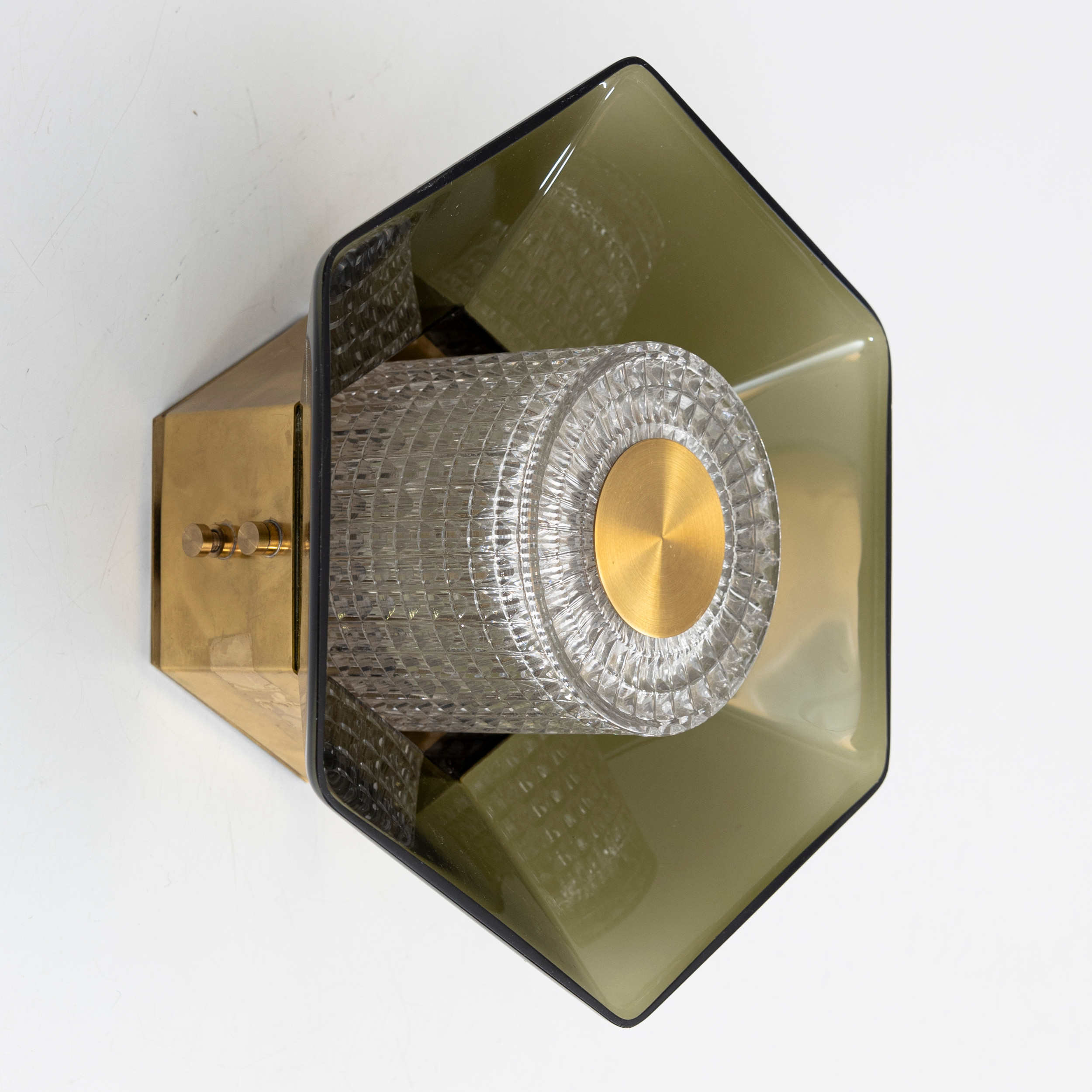 CARL FAGERLUND. Vägglampa, mässing och glas, Orrefors, 1960-tal.