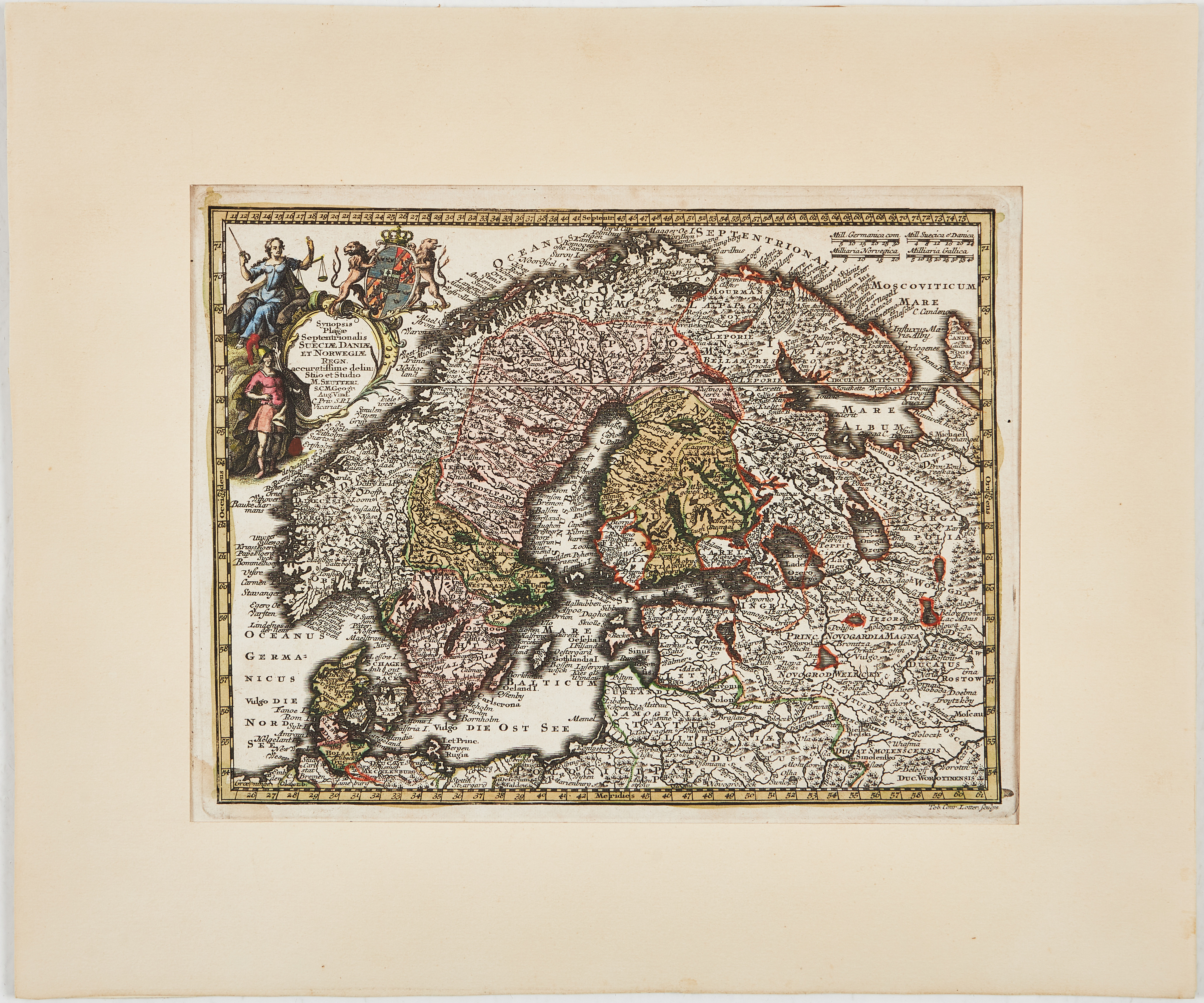 SEUTTER, MINDRE KARTA ÖVER SKANDINAVIEN, ca 1730.