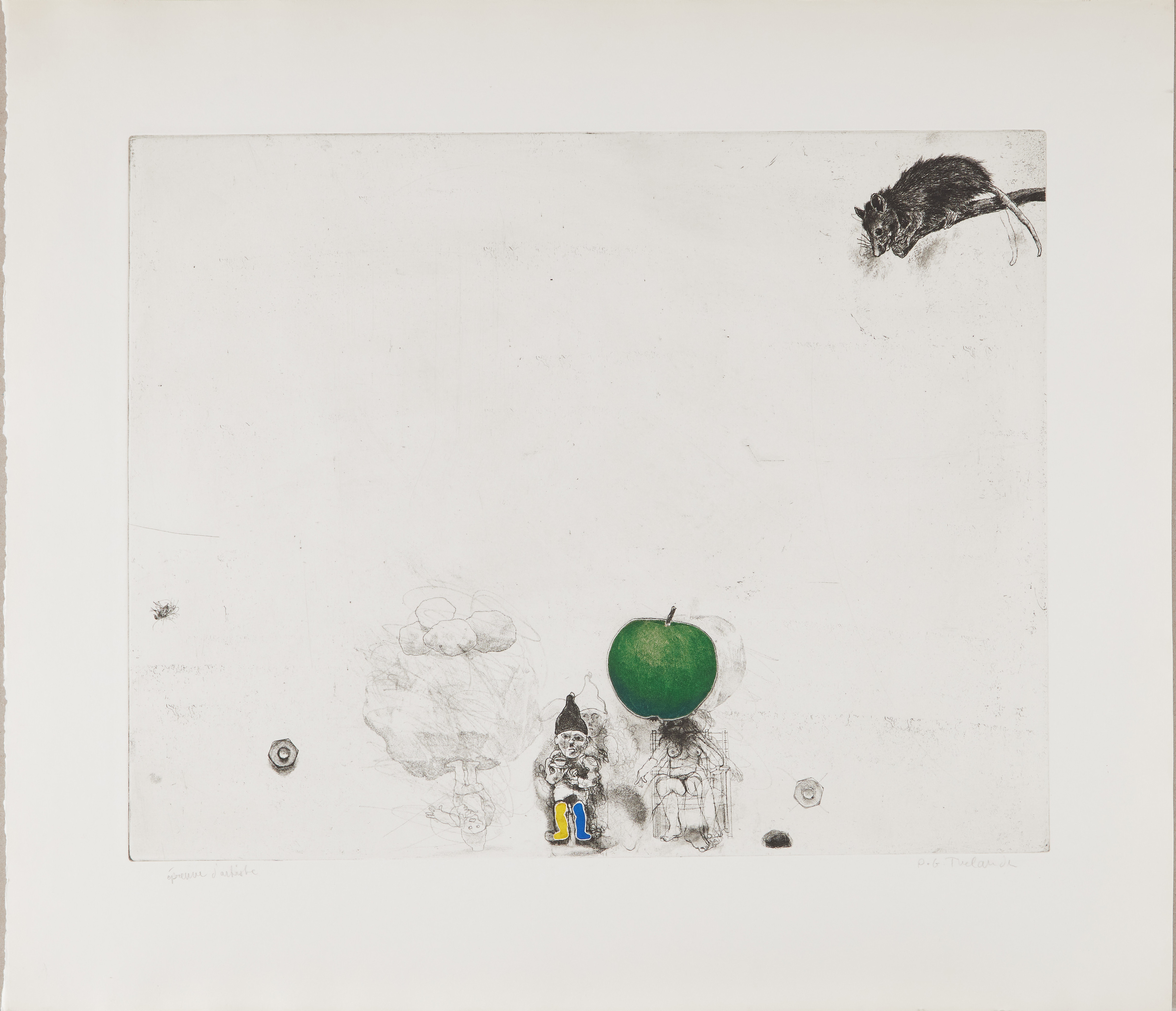 PÄR GUNNAR THELANDER (FÖDD 1936). "Mus - äpple", färgetsning och utskurna separatinfärgade plåtar, 1973.