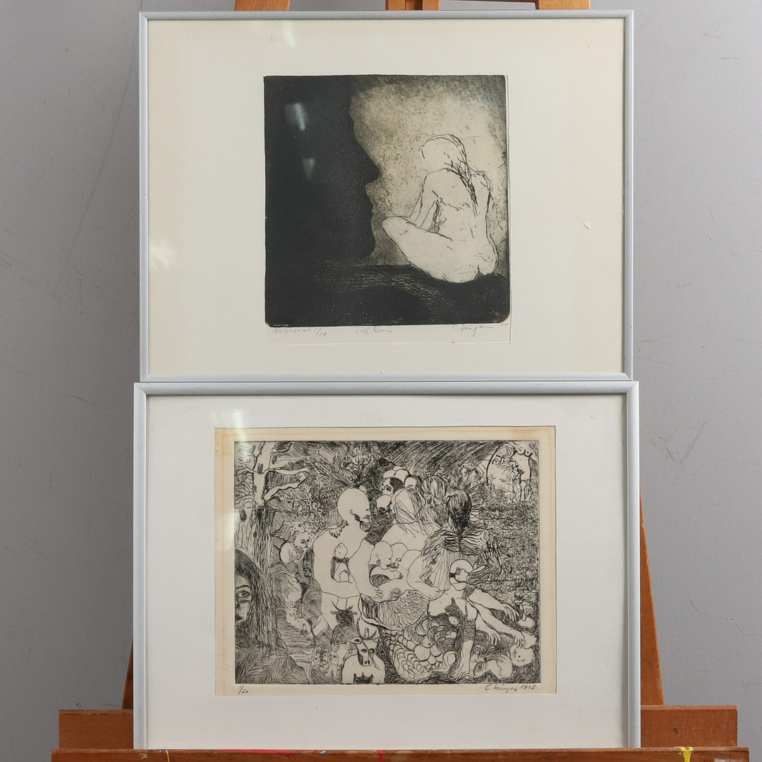 ETSNING, 2 st, ekivoka. 1900-talets mitt, signerade och numrerade.