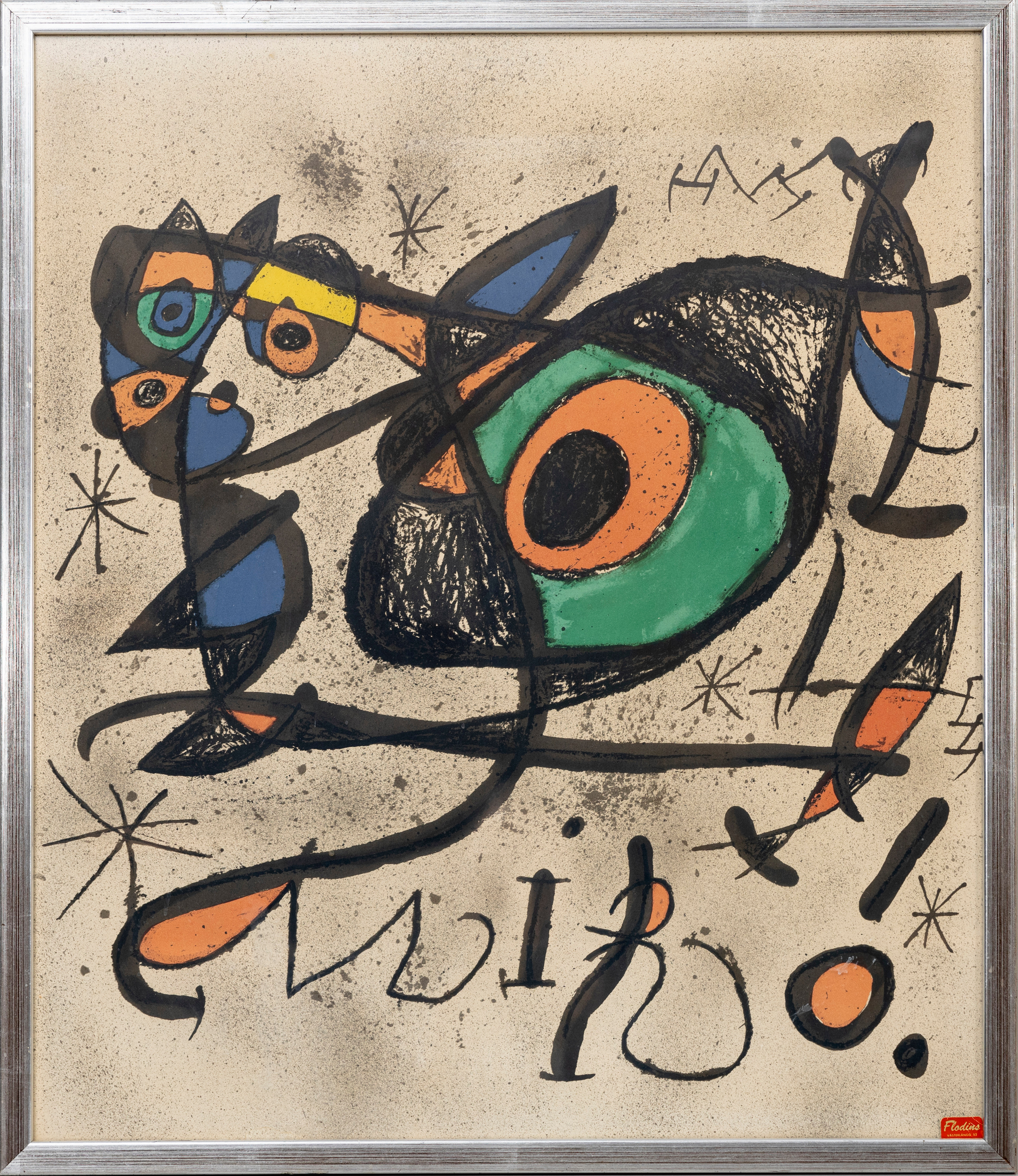 JOAN MIRÓ. EFTER. Litografiskt tryck, inför utställningen "Sobreteixims i esculture", Sala Gaspar, Barcelona, 1972, osignerad.