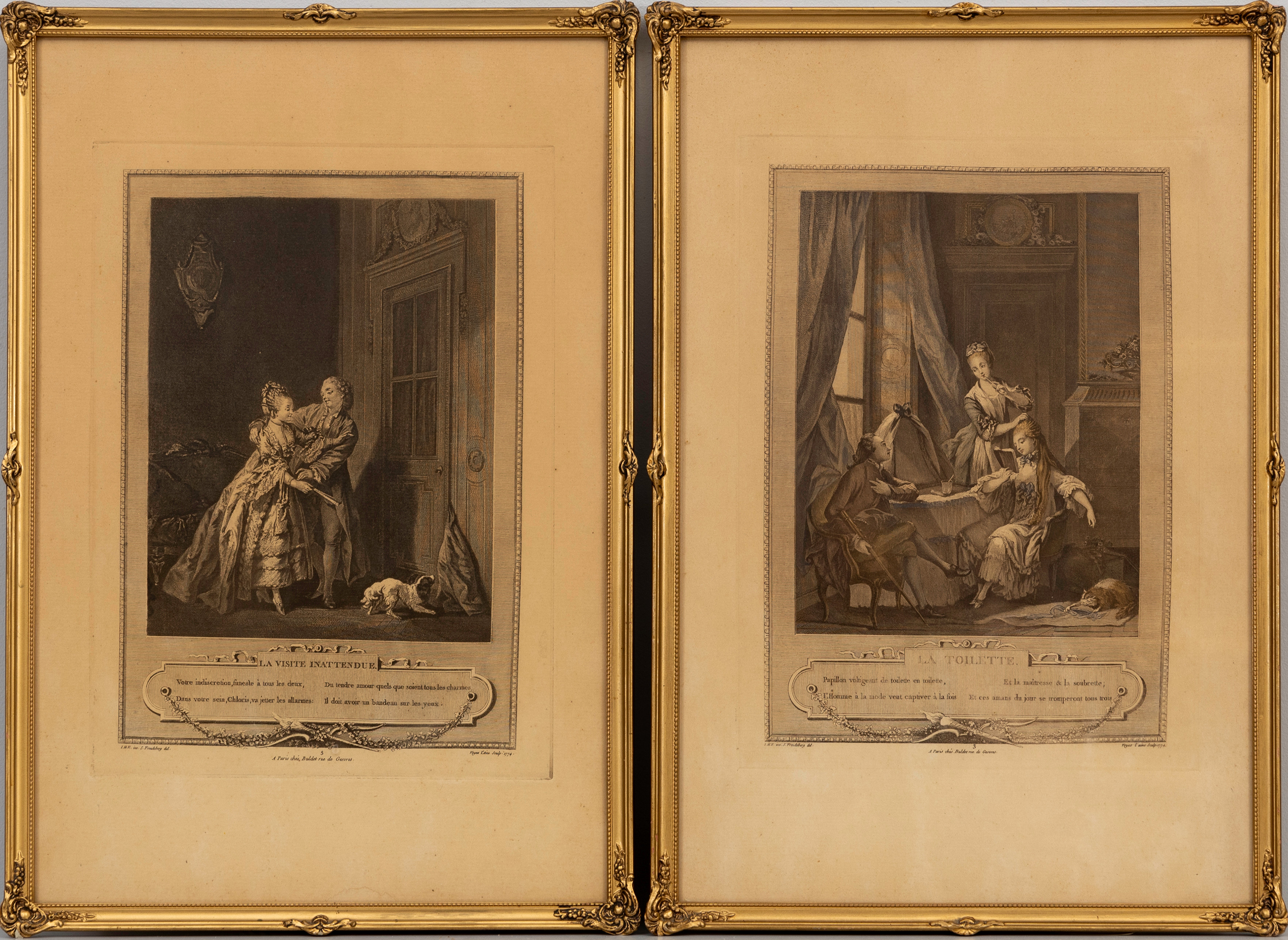 SIGMUND FREUDEBERG. EFTER. 2 st etsningar, "La toilette" och "La visite inattendue", 1800-tal.