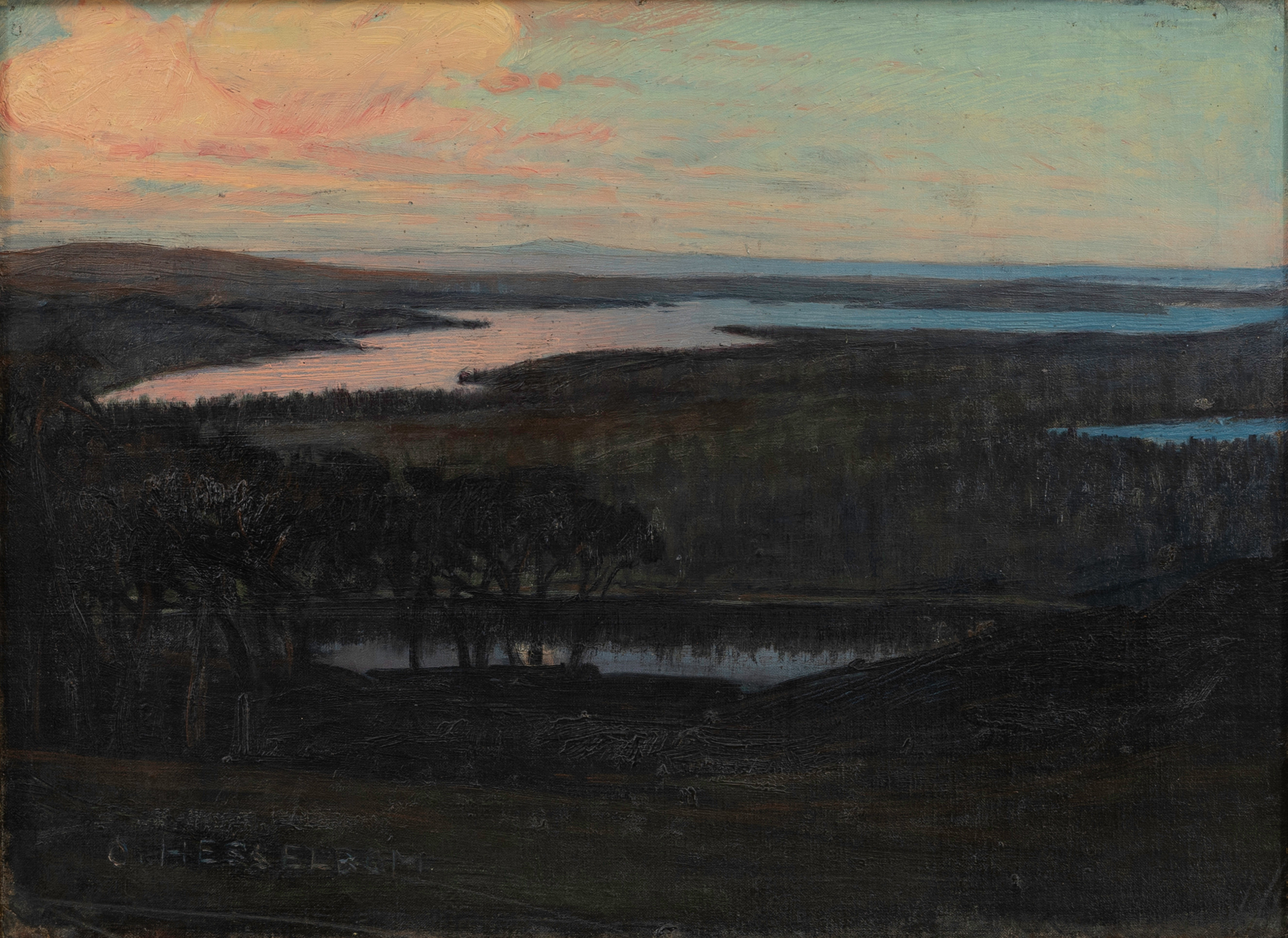 OTTO HESSELBOM. Motiv från sjön Ånimmen, Dalsland, olja på duk uppklistrad på pannå, signerad.