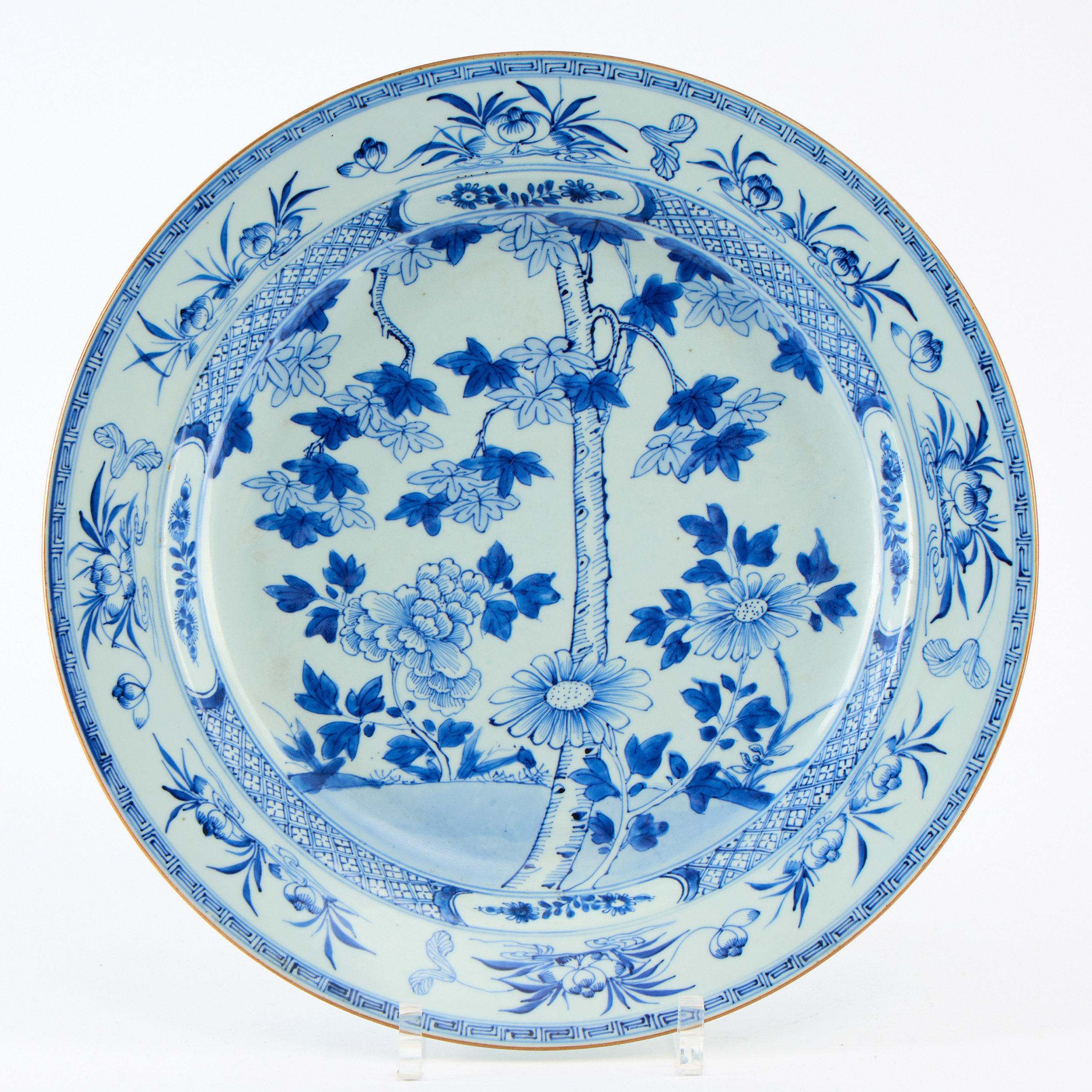 A Large Chinese Blue and White Porcelain 'Garden Landscape' Dish.