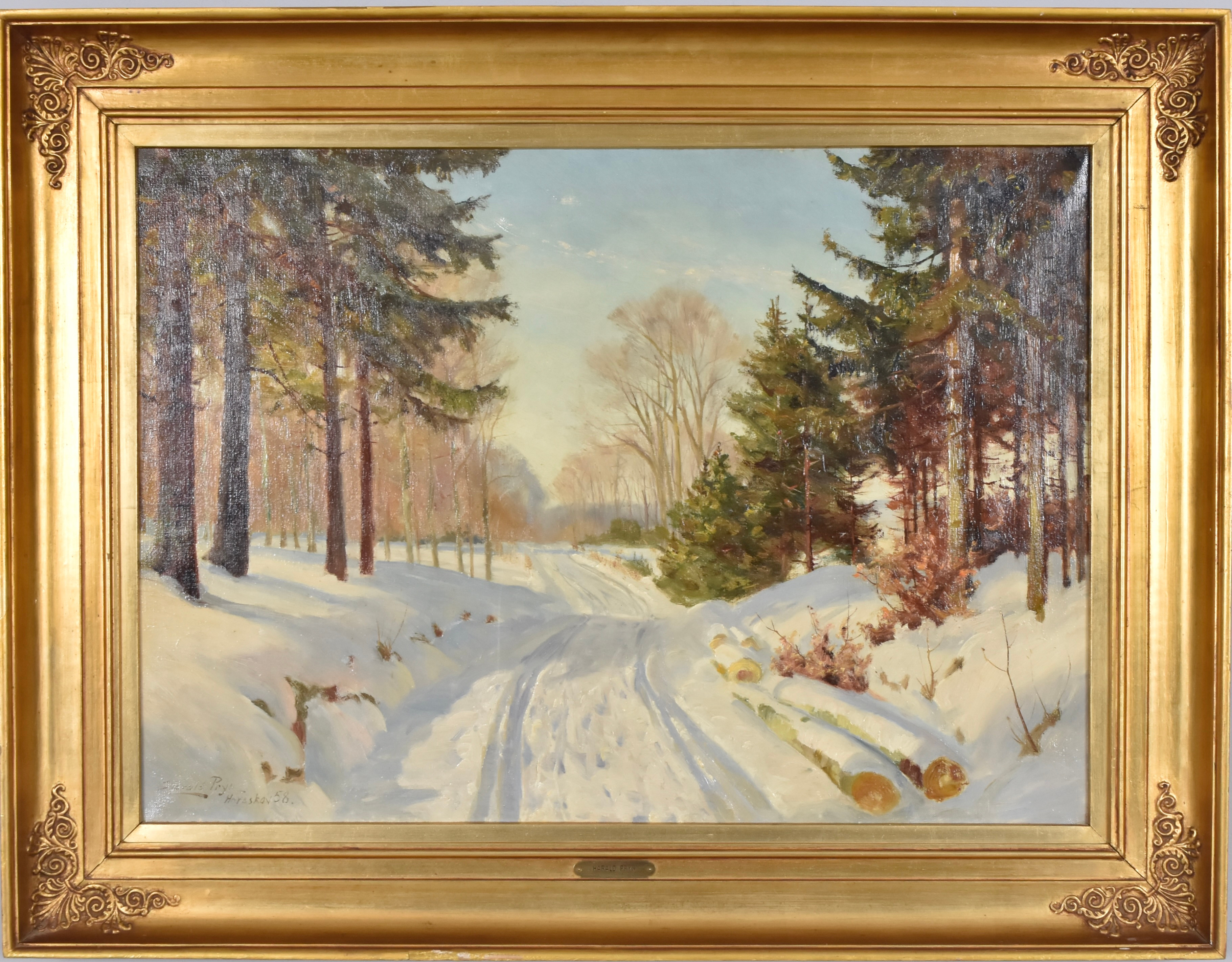 HARALD PRYN. oljemålning på duk, vinterlandskap.