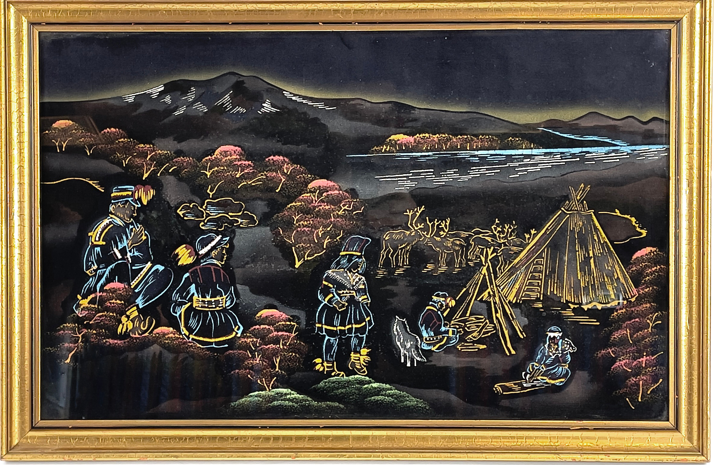 OKÄND KONSTNÄR. Blandteknik på textil, samemotiv, osignerad.