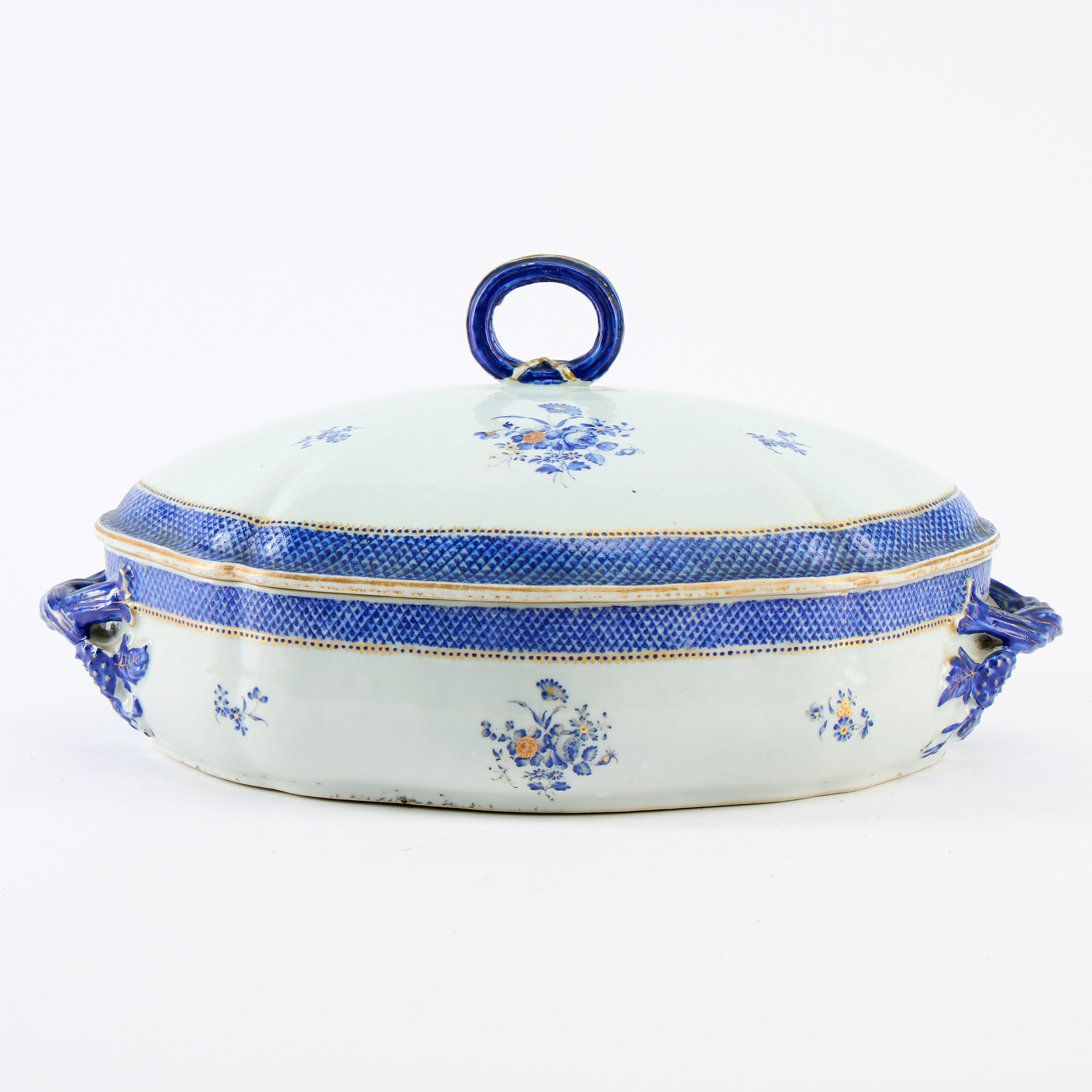 A Chinese Blue-Enamelled Export Porcelain Vegetable Dish and Cover.