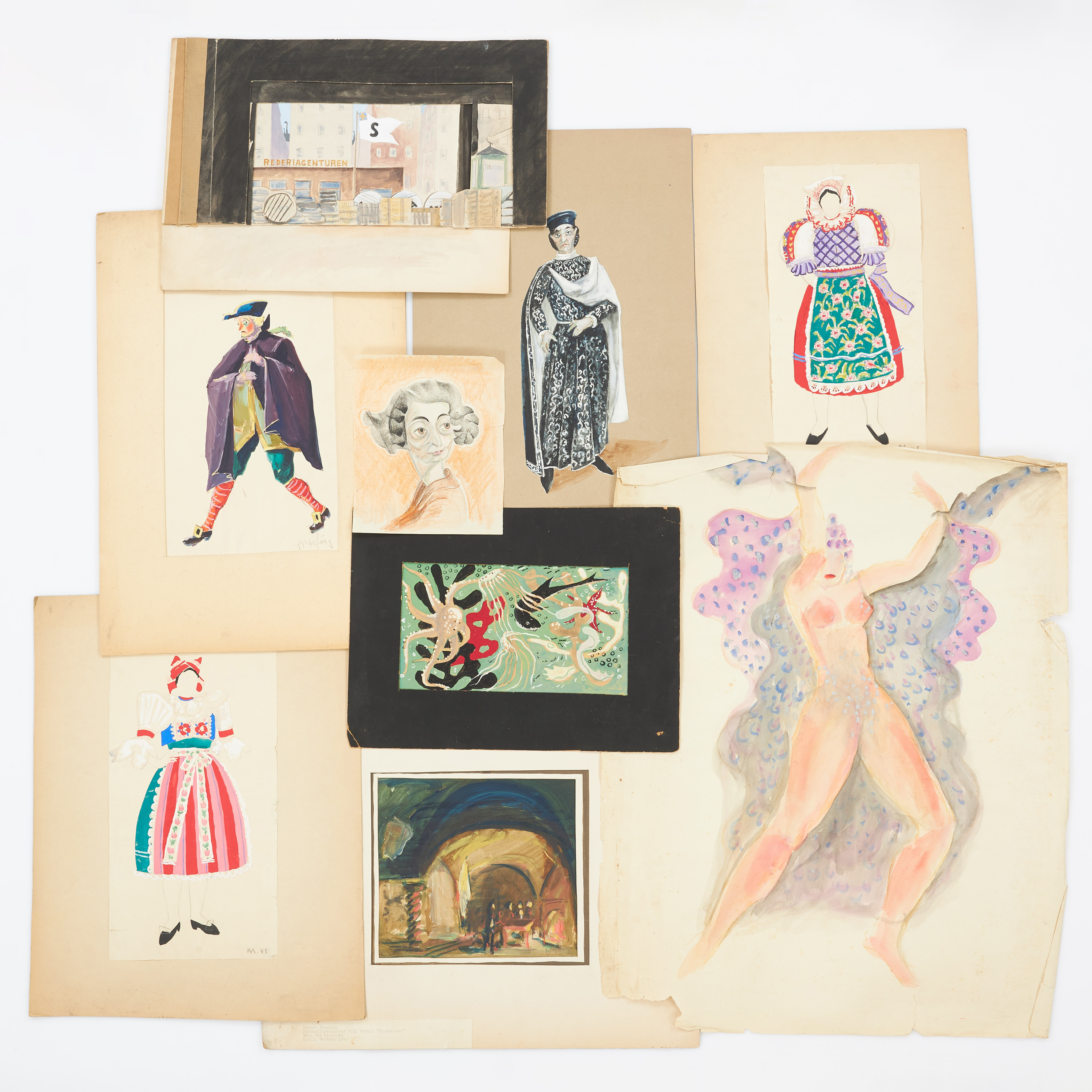 BIRGER BERGLING (1903-1973). Mapp, ca 68 blad, dräktskisser, dekor och fonddekorationer, Kungliga Opera Stockholm.