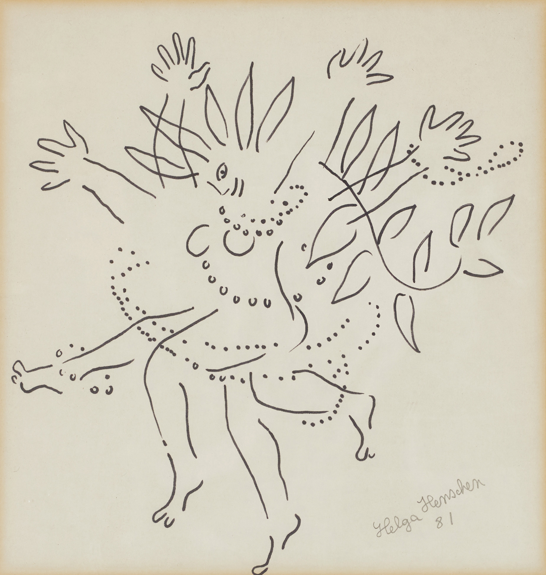 HELGA HENSCHEN (1917-2002). Dansare, signerad samt daterad 81, tusch på papper.