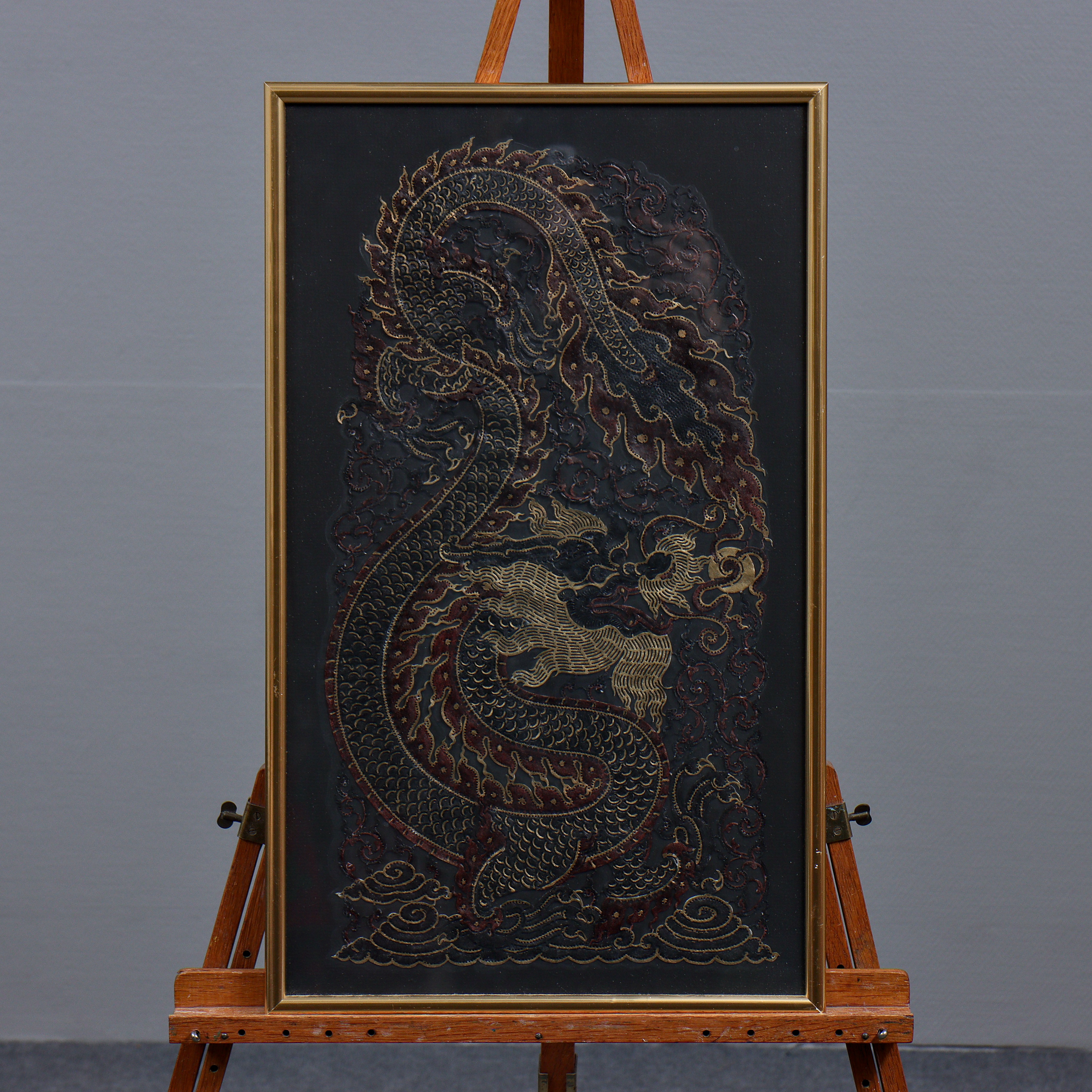 KONSTVERK, BLANDTEKNIK "DRAKE" SANNOLIKT KINA / JAPAN, 1900-TAL.