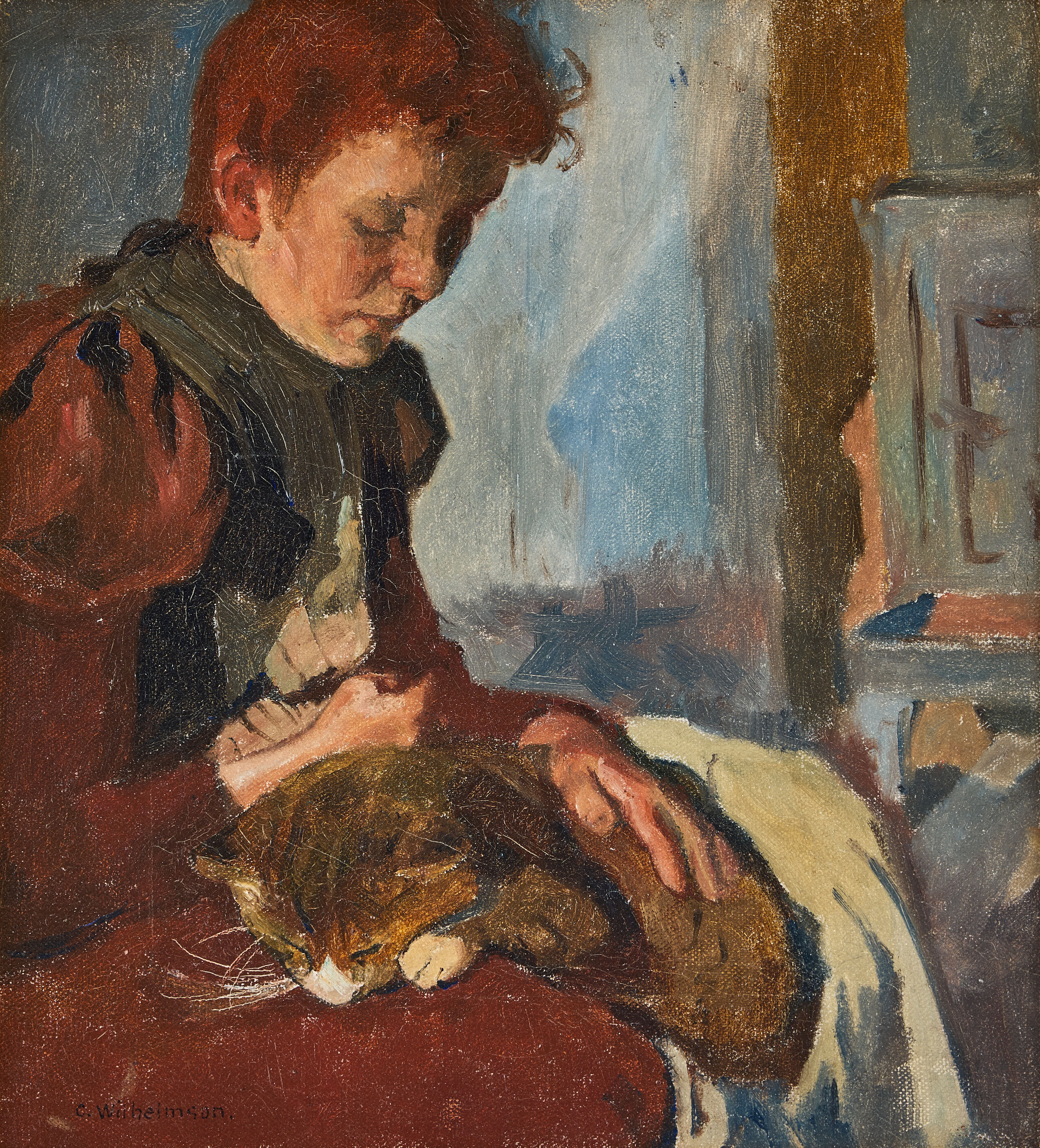 CARL WILHELMSON. "Flicka med katt" ("Nanny Boman").