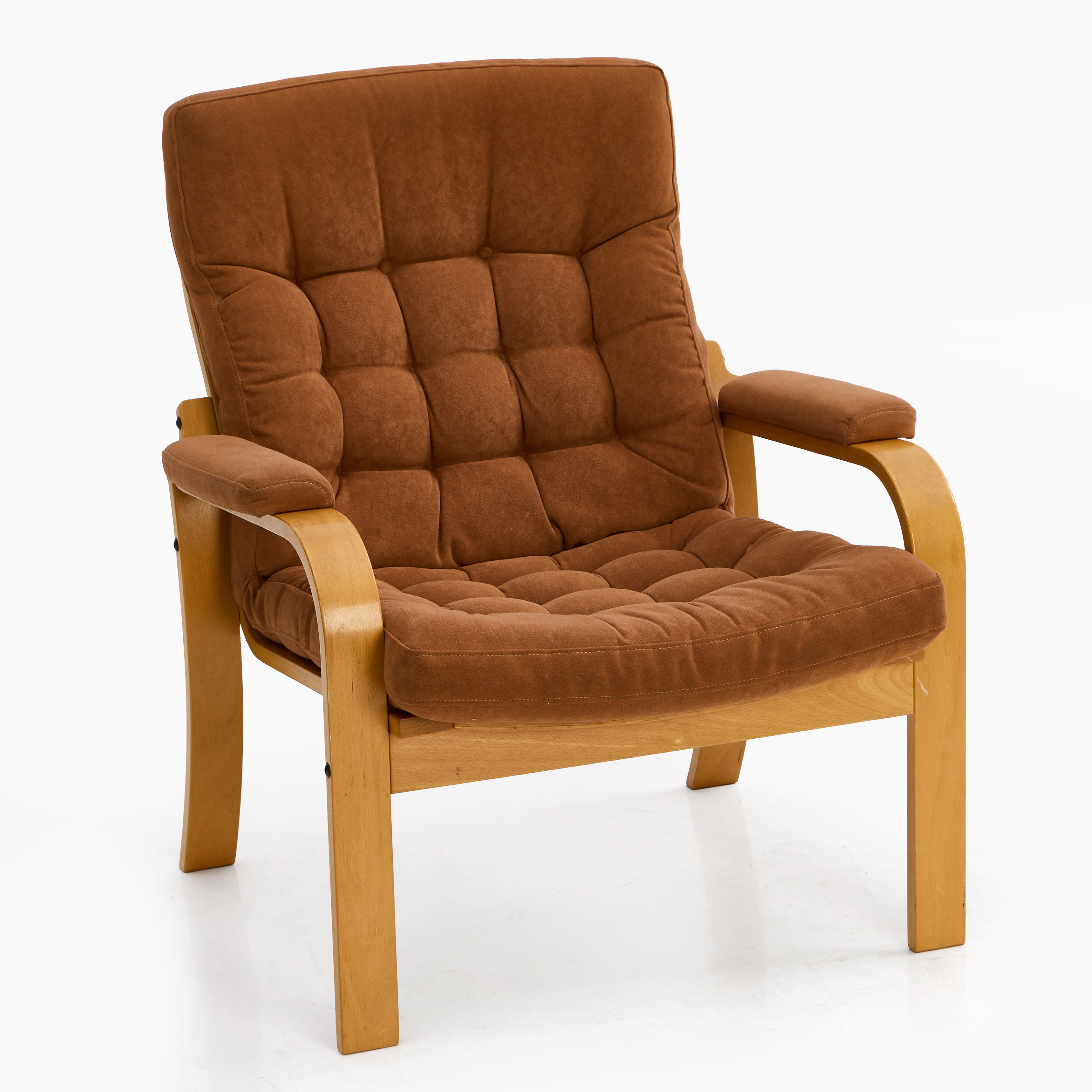 FÅTÖLJ, 1970/80-tal, stomme av böjträ, textil klädsel.