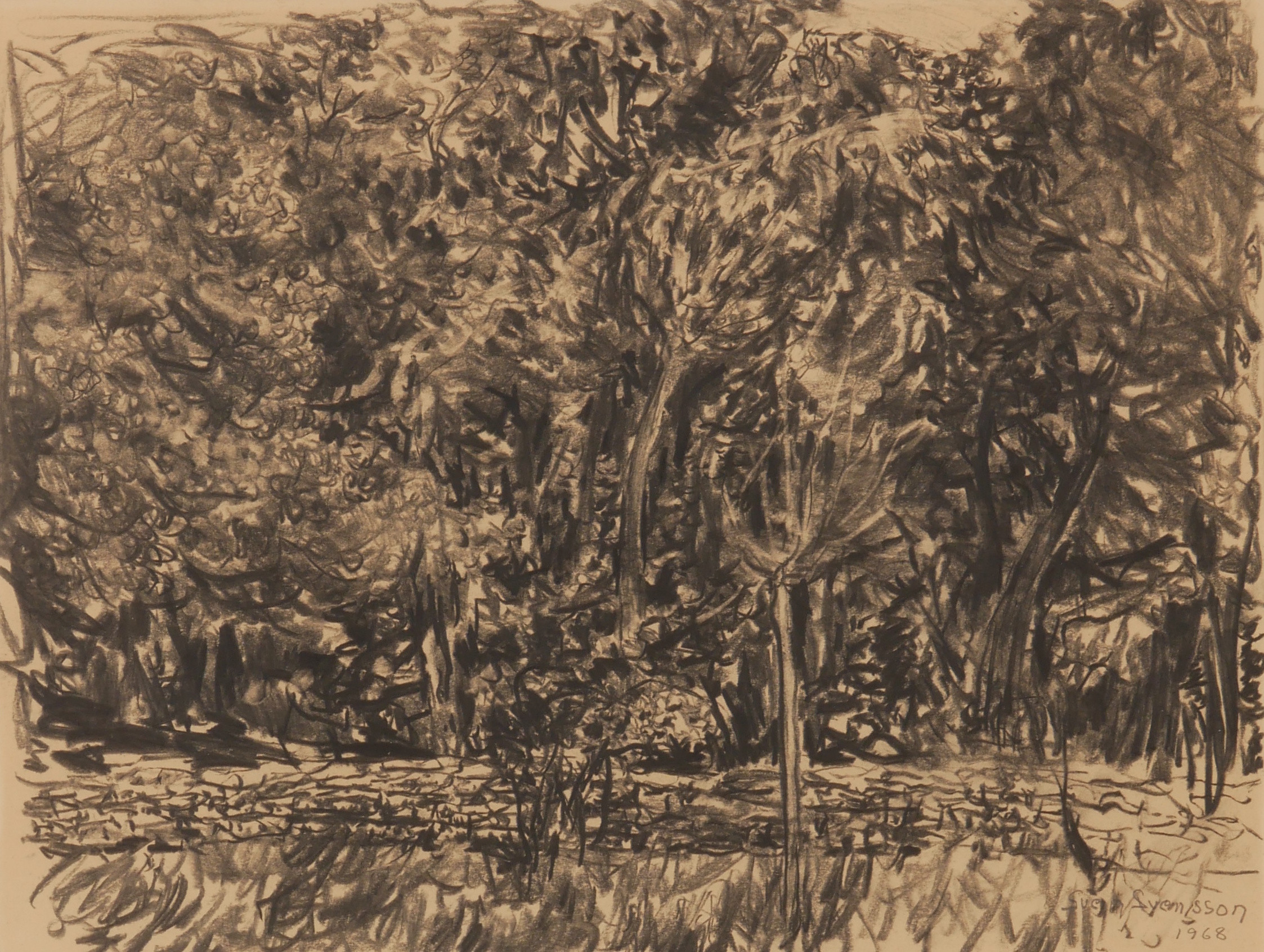 SVEN SVENSSON. "Ottenbyskogen", teckning, signerad Sven Svensson 1968.