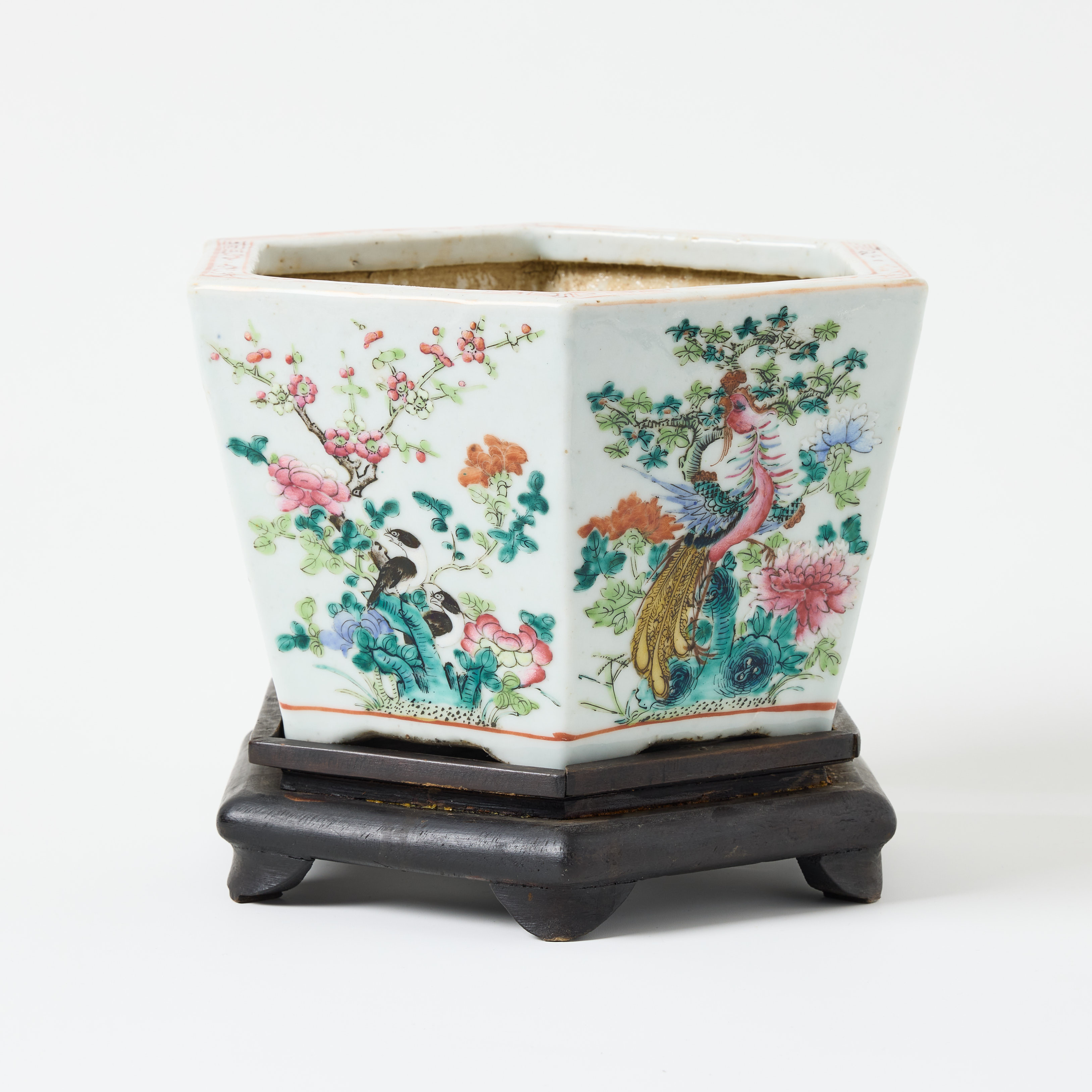 A Chinese Hexagonal Famille Rose Jardiniere.