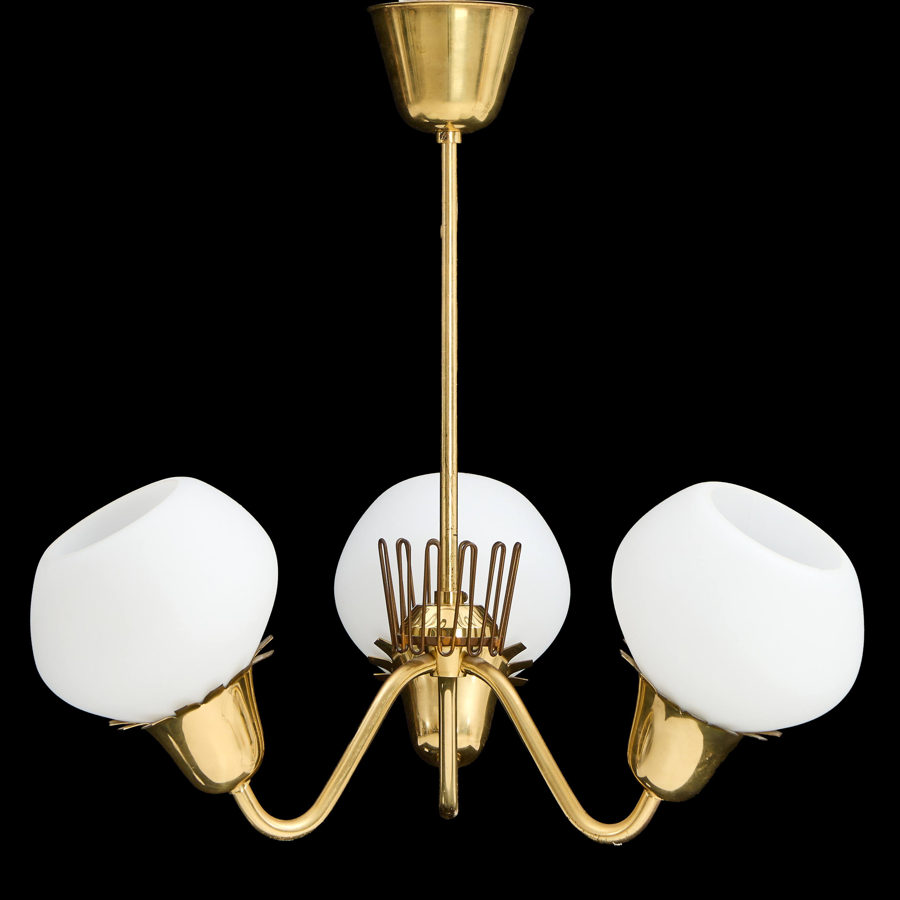 TAKLAMPA, modell 'A4350', ASEA, Swedish Modern, 1940/50-tal, mässing och opalinglas.