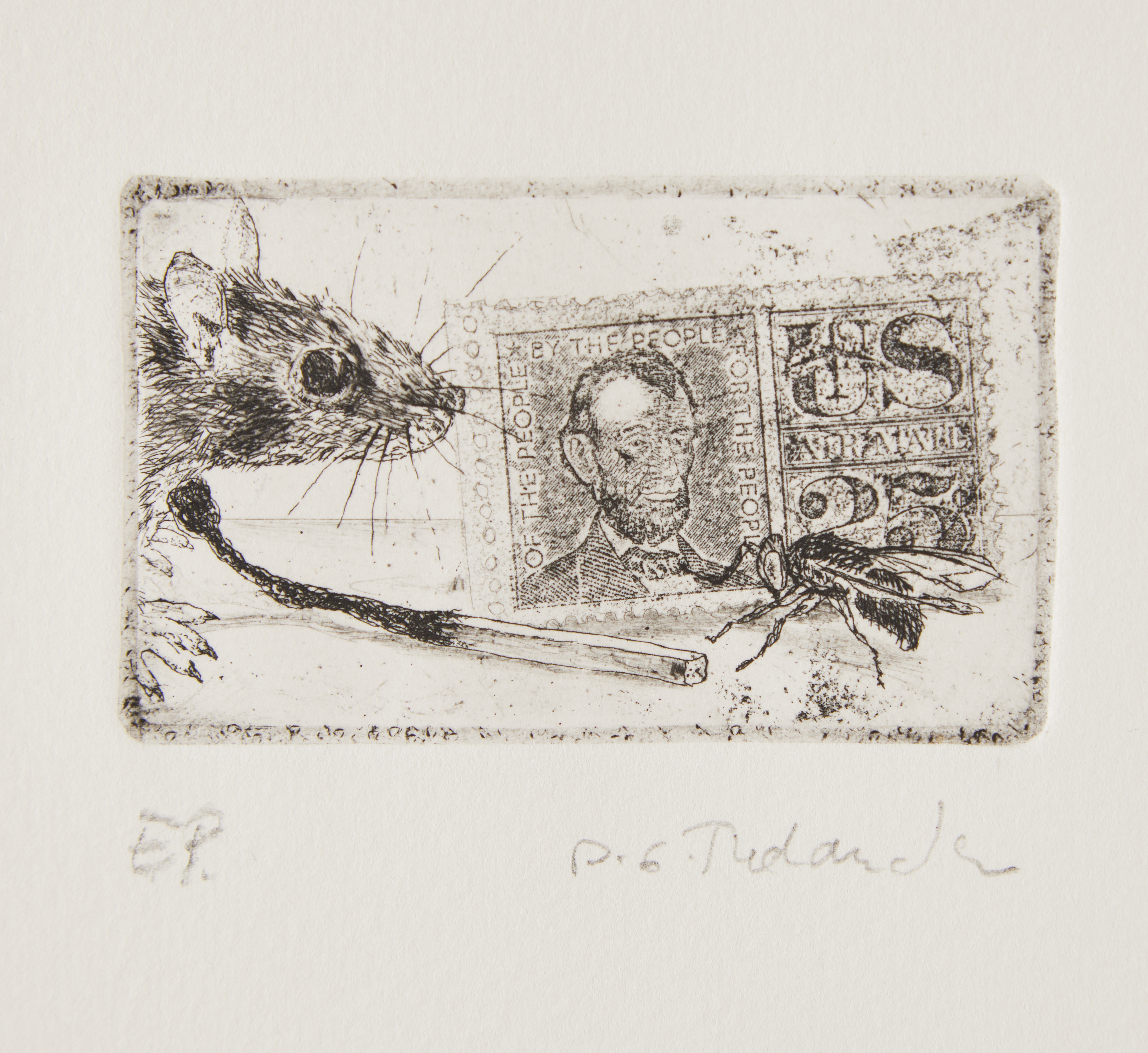 PÄR GUNNAR THELANDER (FÖDD 1936). "Mus - Frimärke", etsning, 1974 (1969).