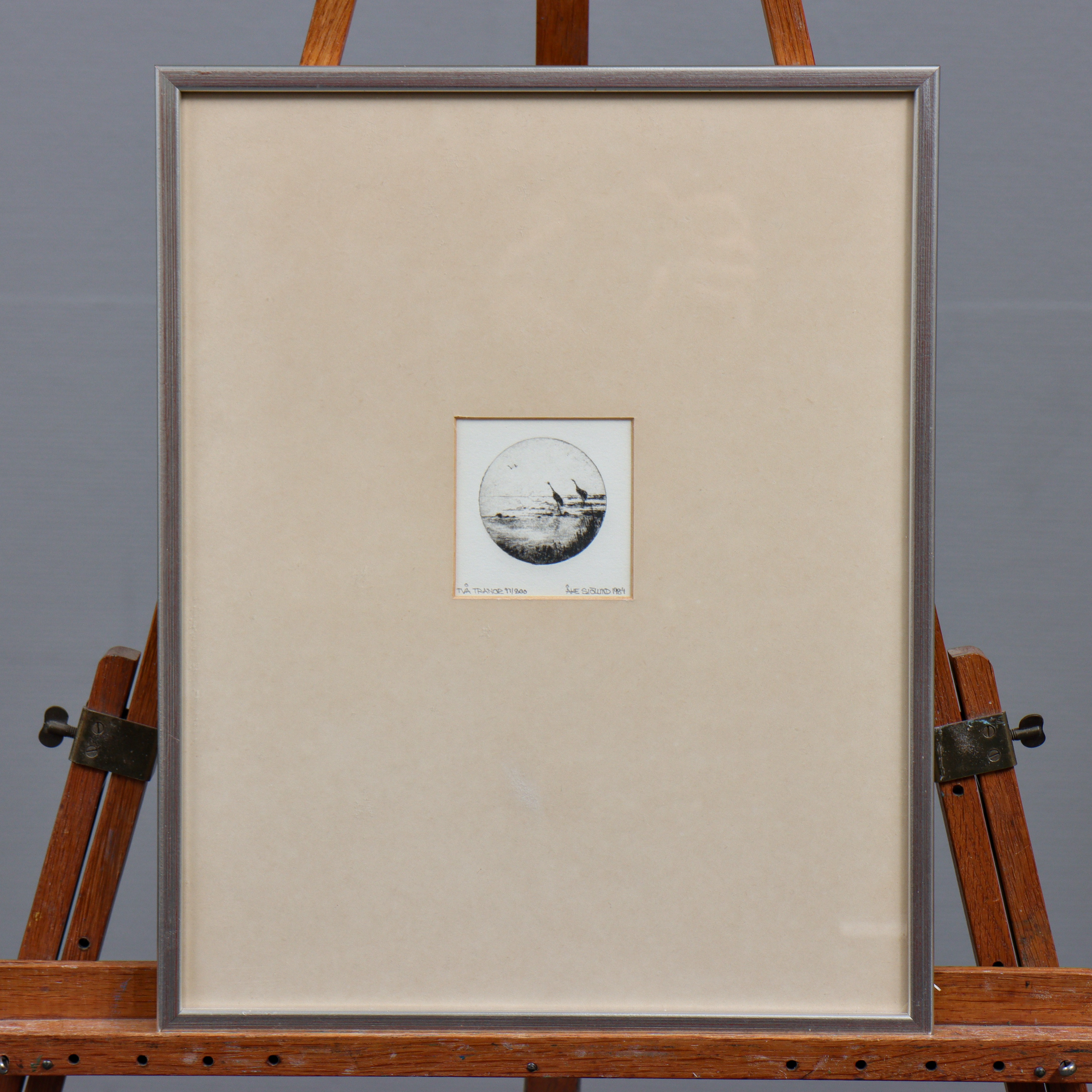 ÅKE SJÖLUND "TVÅ TRANOR" ETSNING 97/200, SIGNERAD, DATERAD 1984.