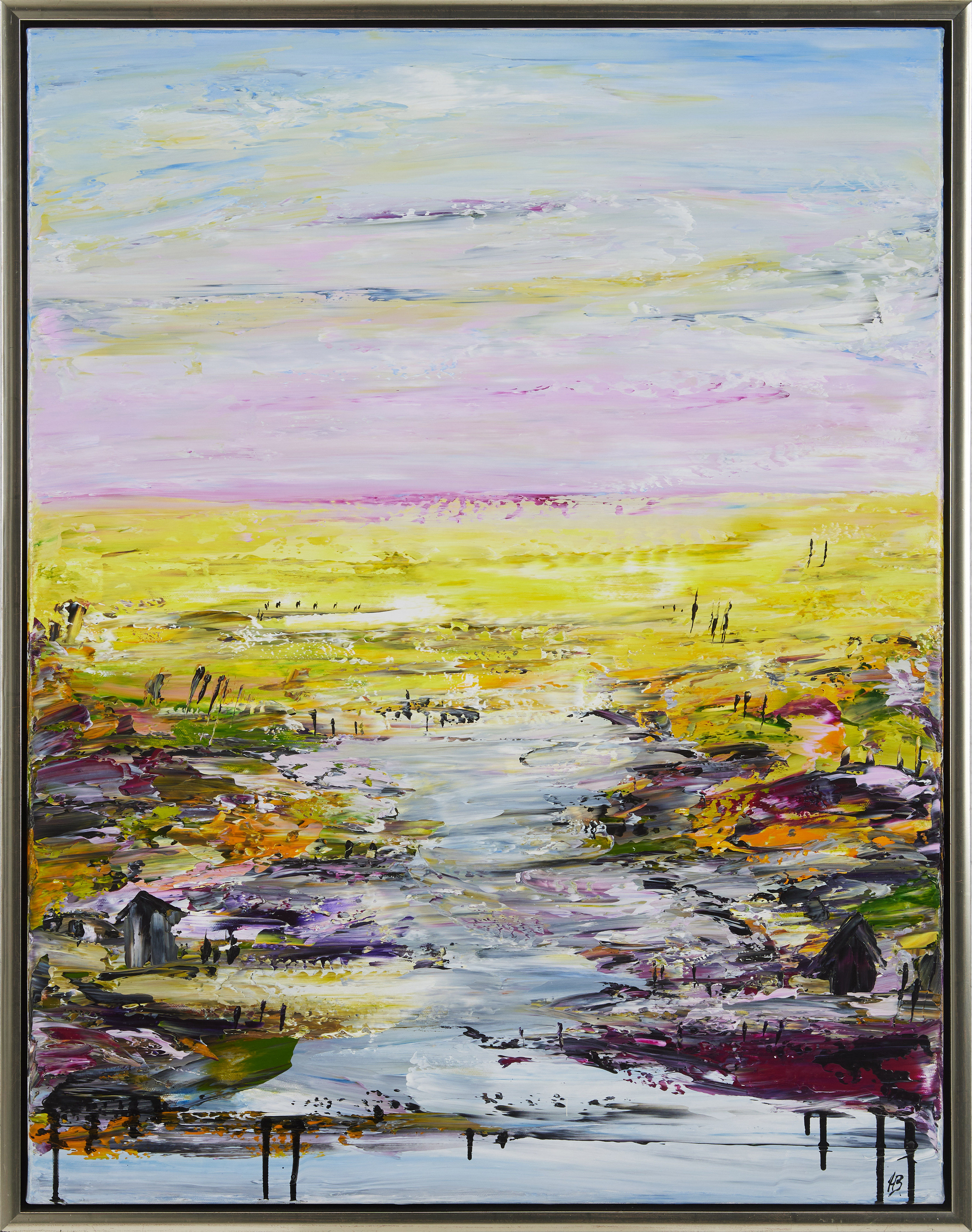 HELLE BANG. "En Afton på Sletten" olja på duk, monogramsignerad.