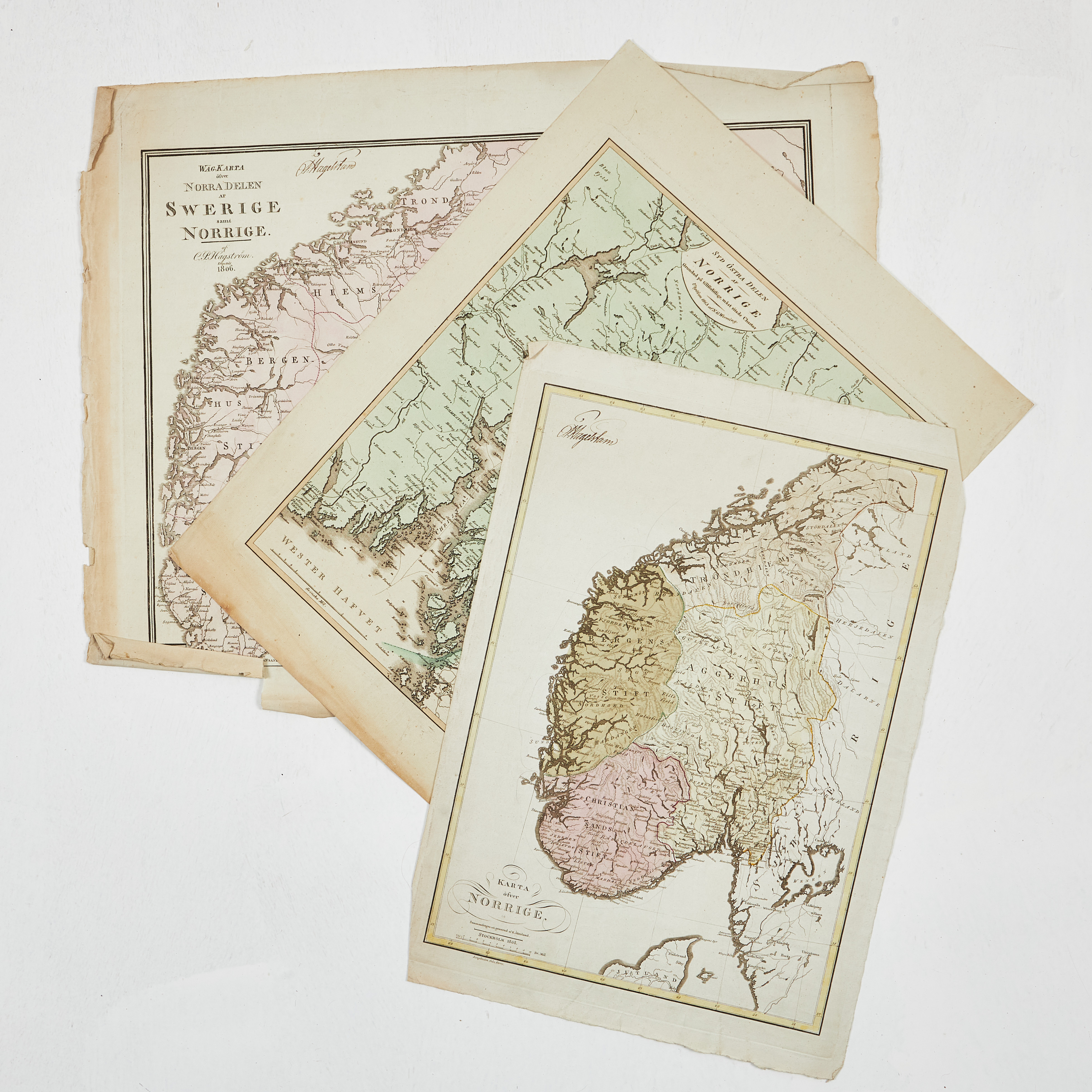 TRE KARTOR ÖVER NORGE, bl.a. Åkerland och Werming.