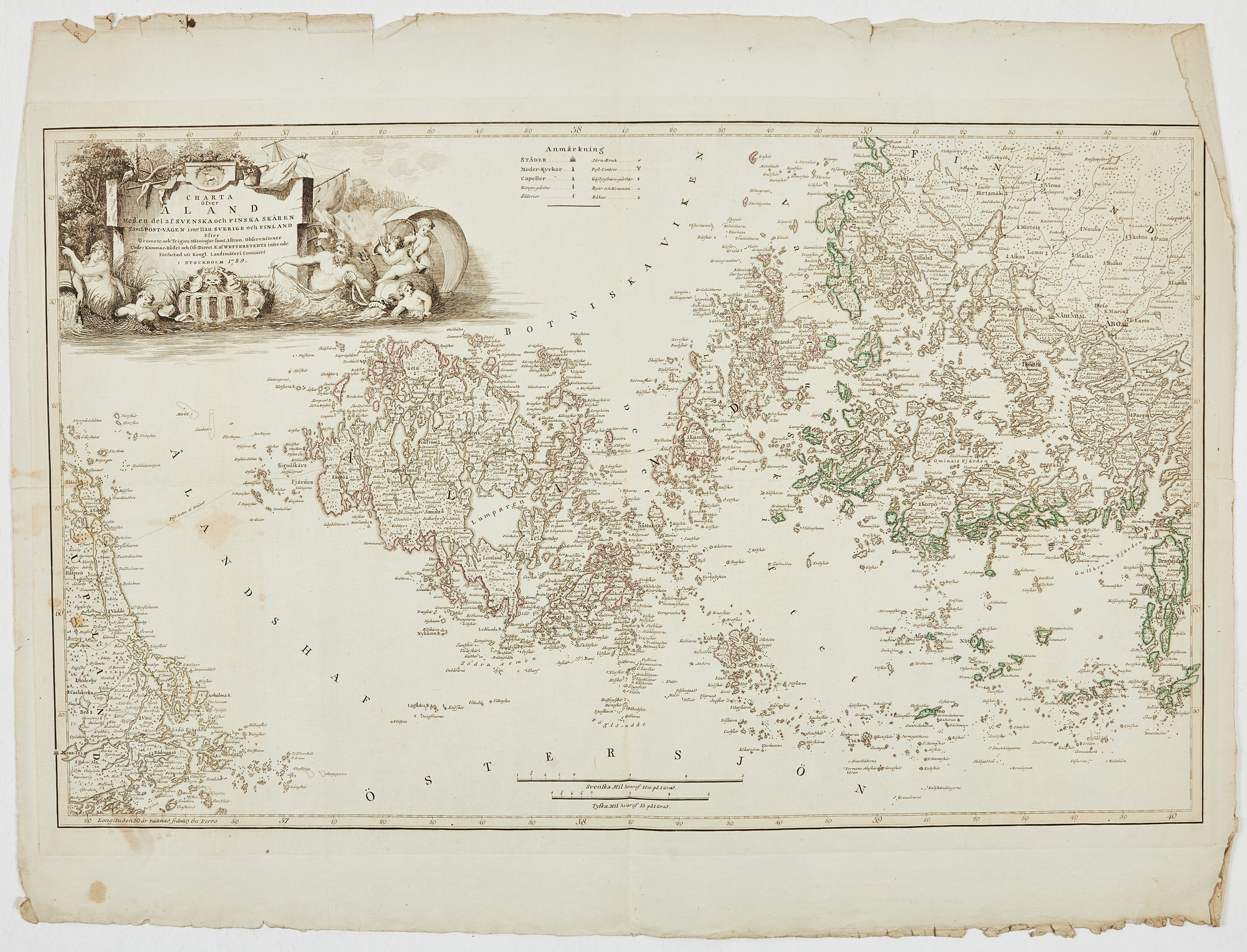 WETTERSTEDTS OVANLIGA KARTA ÖVER ÅLAND, 1789.