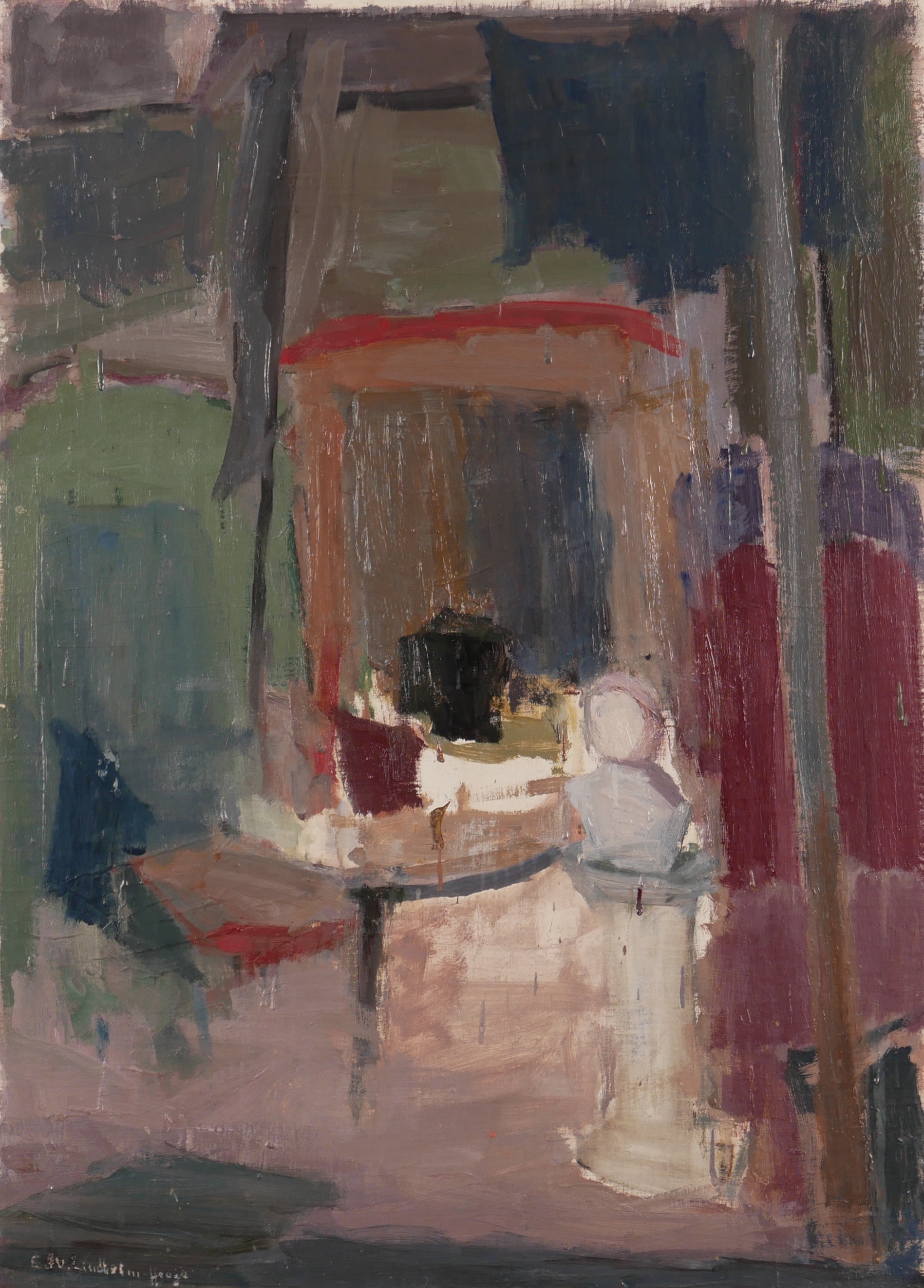 EDVIN LINDHOLM-HOUGE. "Interiör med byst", olja på pannå, signerad Edv. Lindholm-Houge.