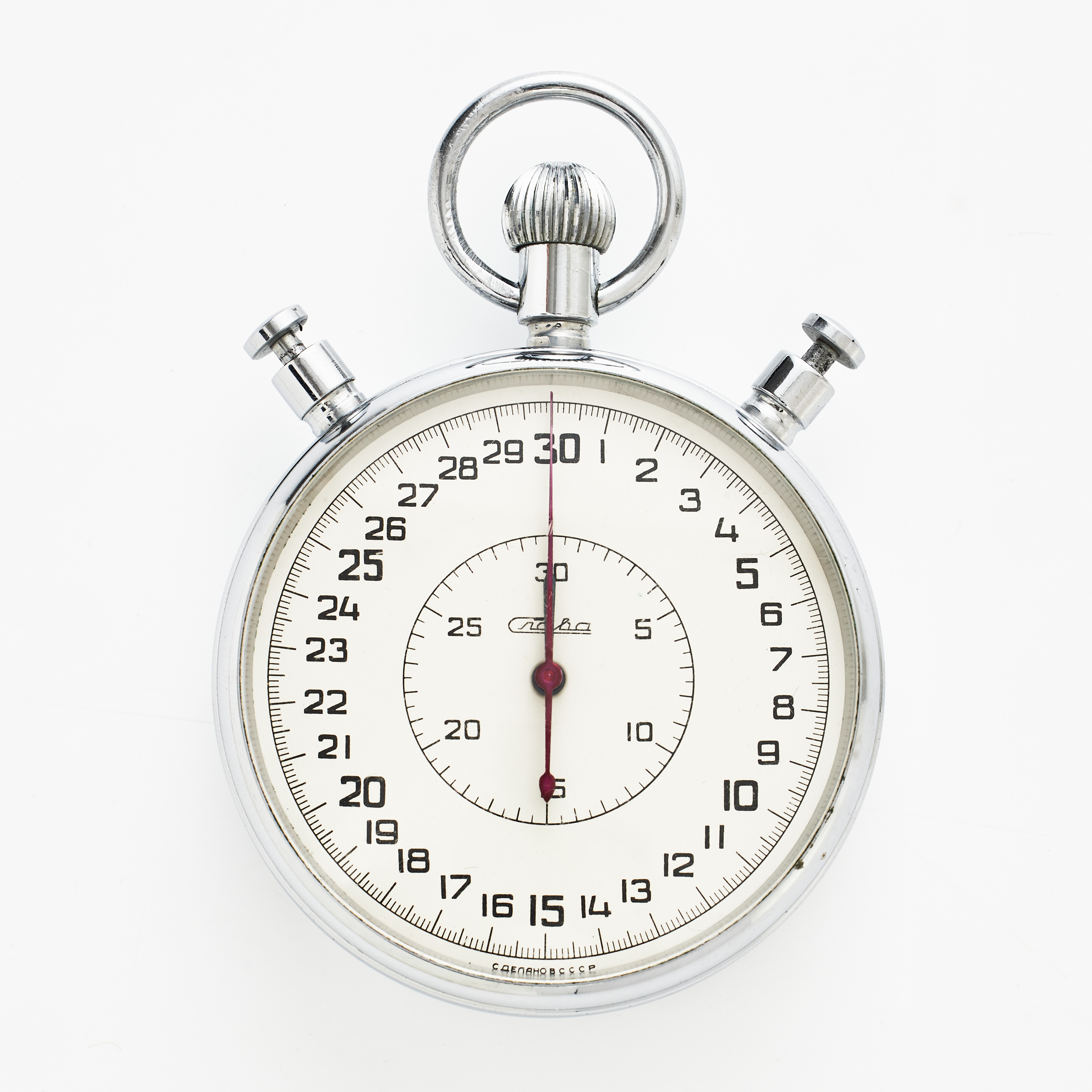 KRABBA, stoppur, 65 mm, splittsekund, vitmetall, ca 1970.