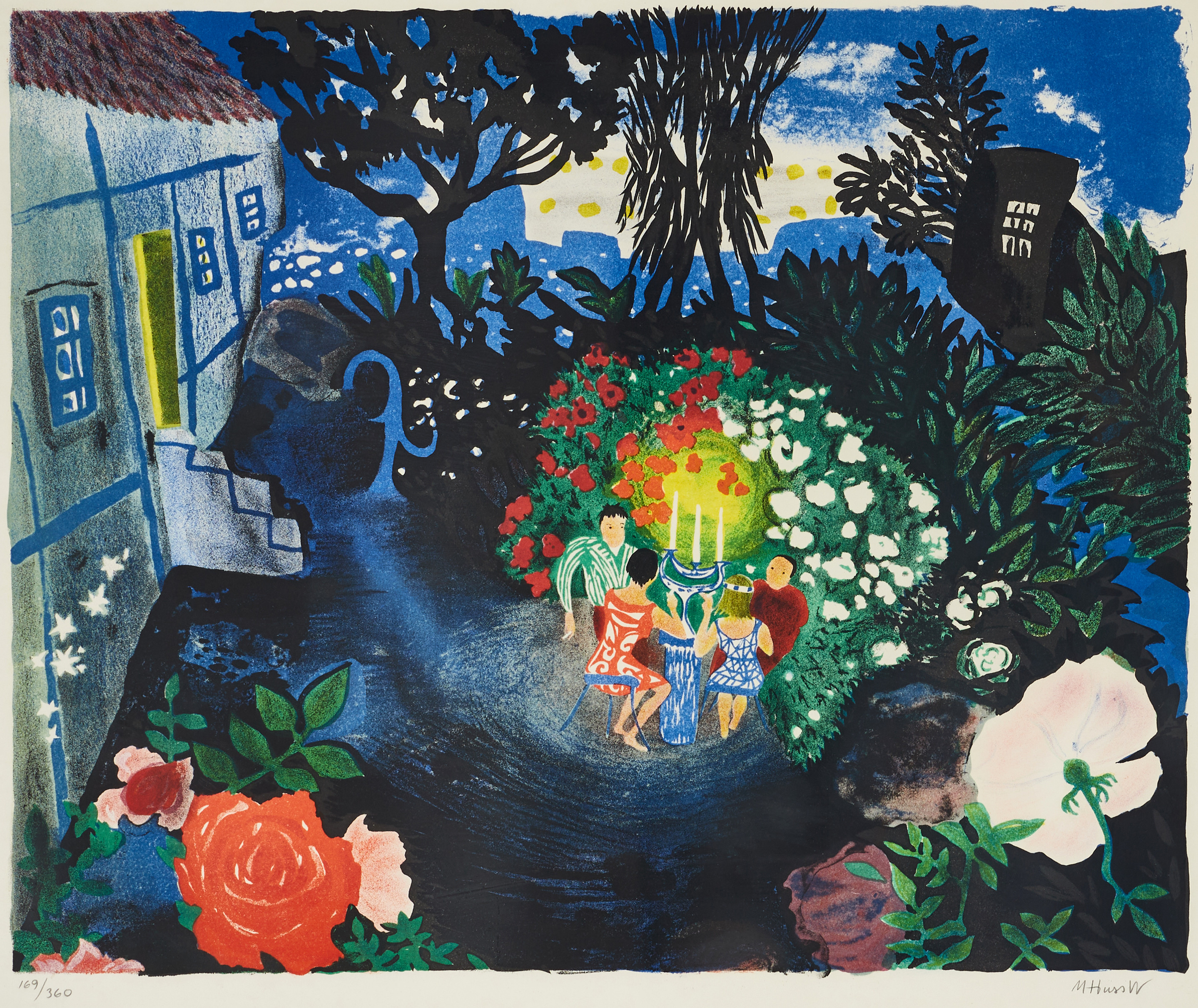 MONA HUSS WALIN (född 1944). "Sommarnatt", 1972, signerad M Huss W, 169/360, färglitografi.