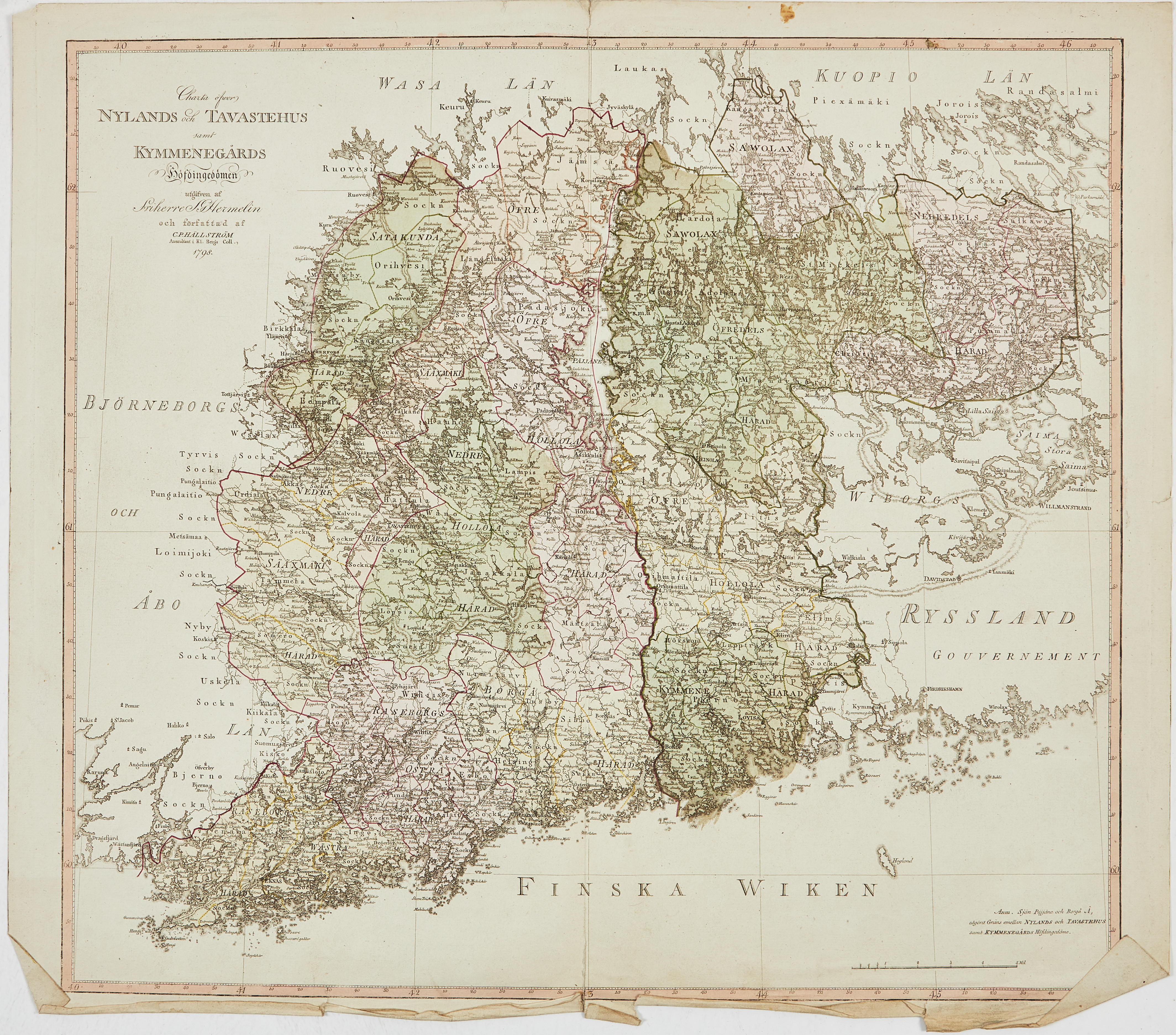 KARTA HERMELIN NYLANDS TAVASTEHUS 1798.