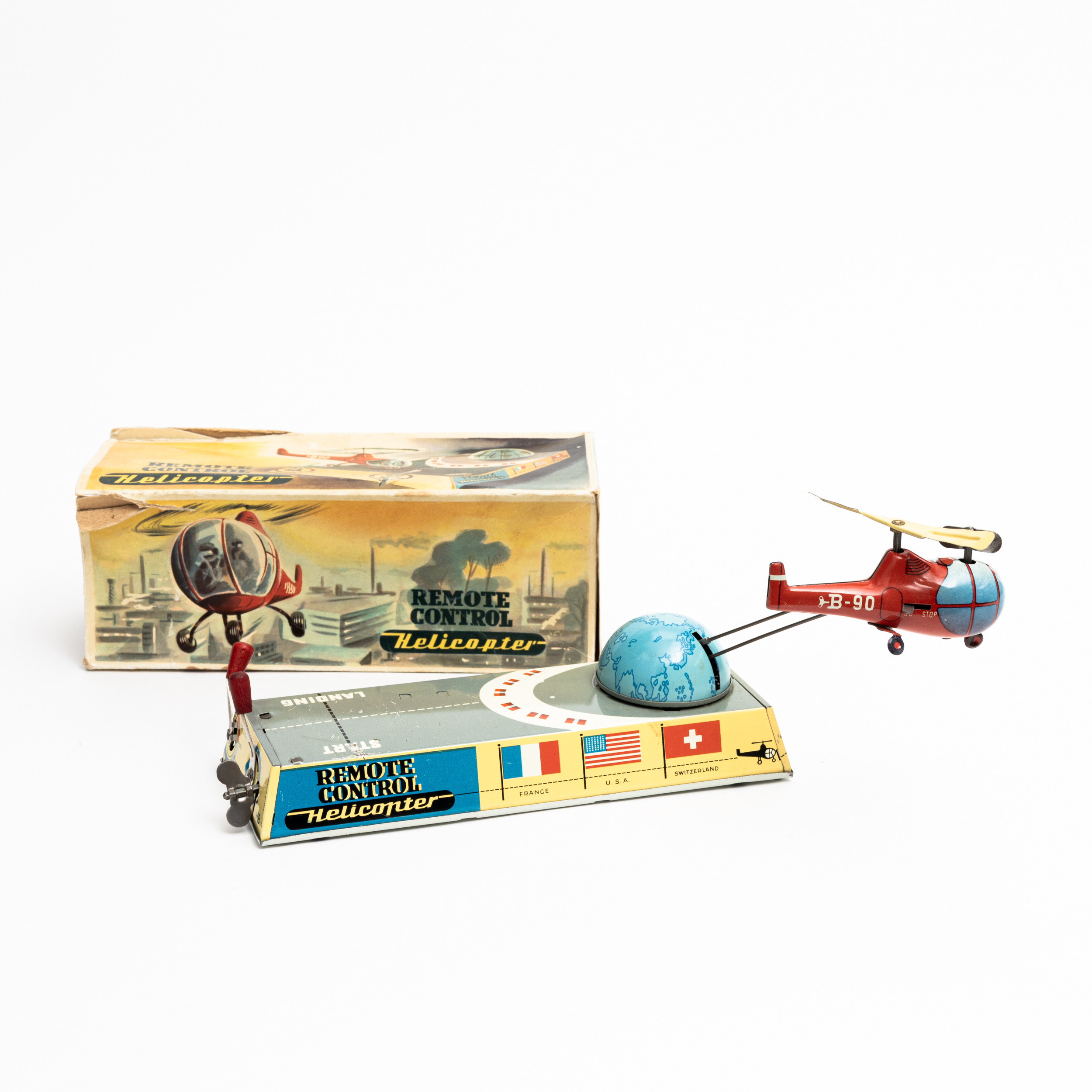PLÅTLEKSAK, Remote Control Helicopter, Västtyskland, 1950-tal.