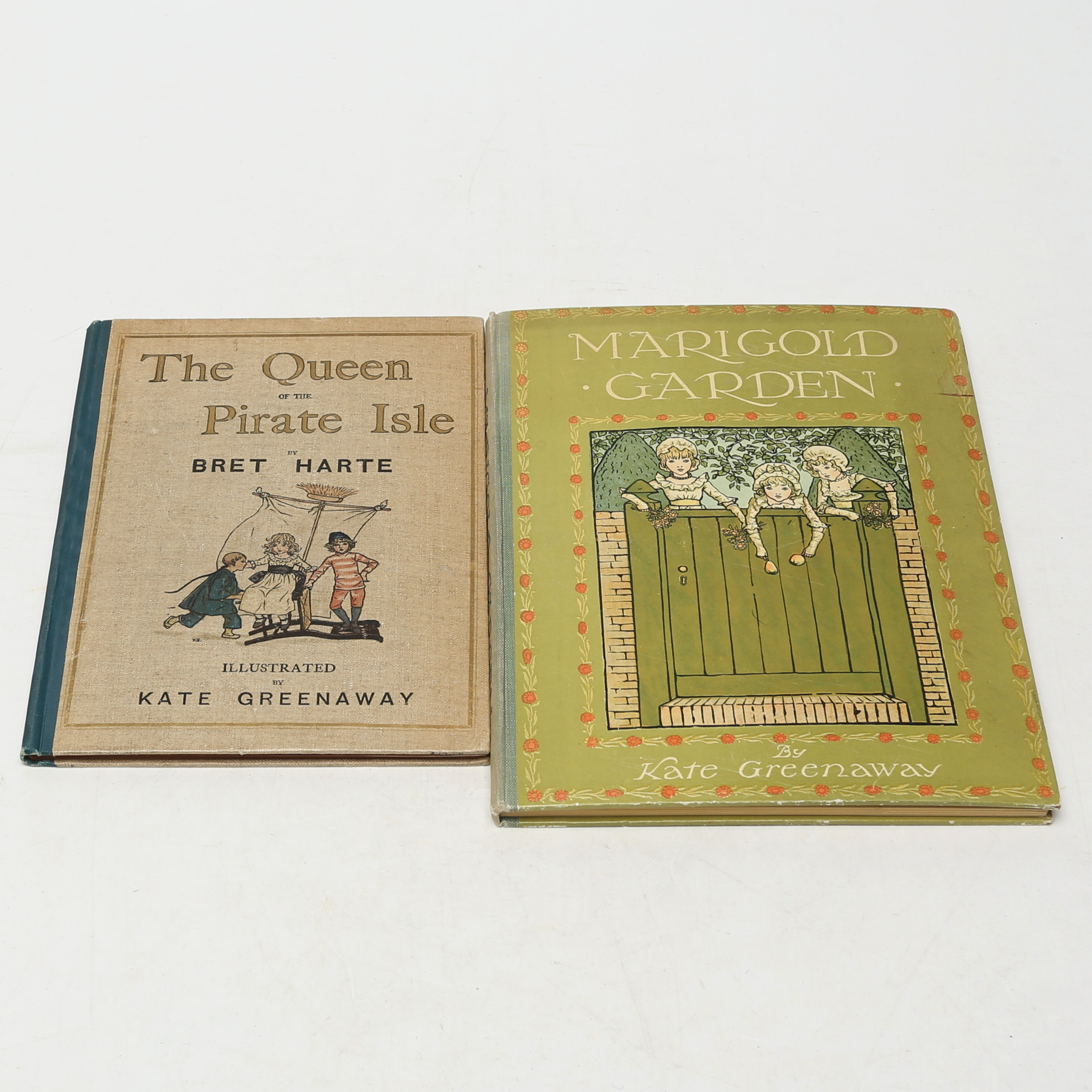 BÖCKER 2 st, The queen of the pirate isle, Bert Harte och Marigold garden av Kate Greenaway, tidigt 1900-tal.