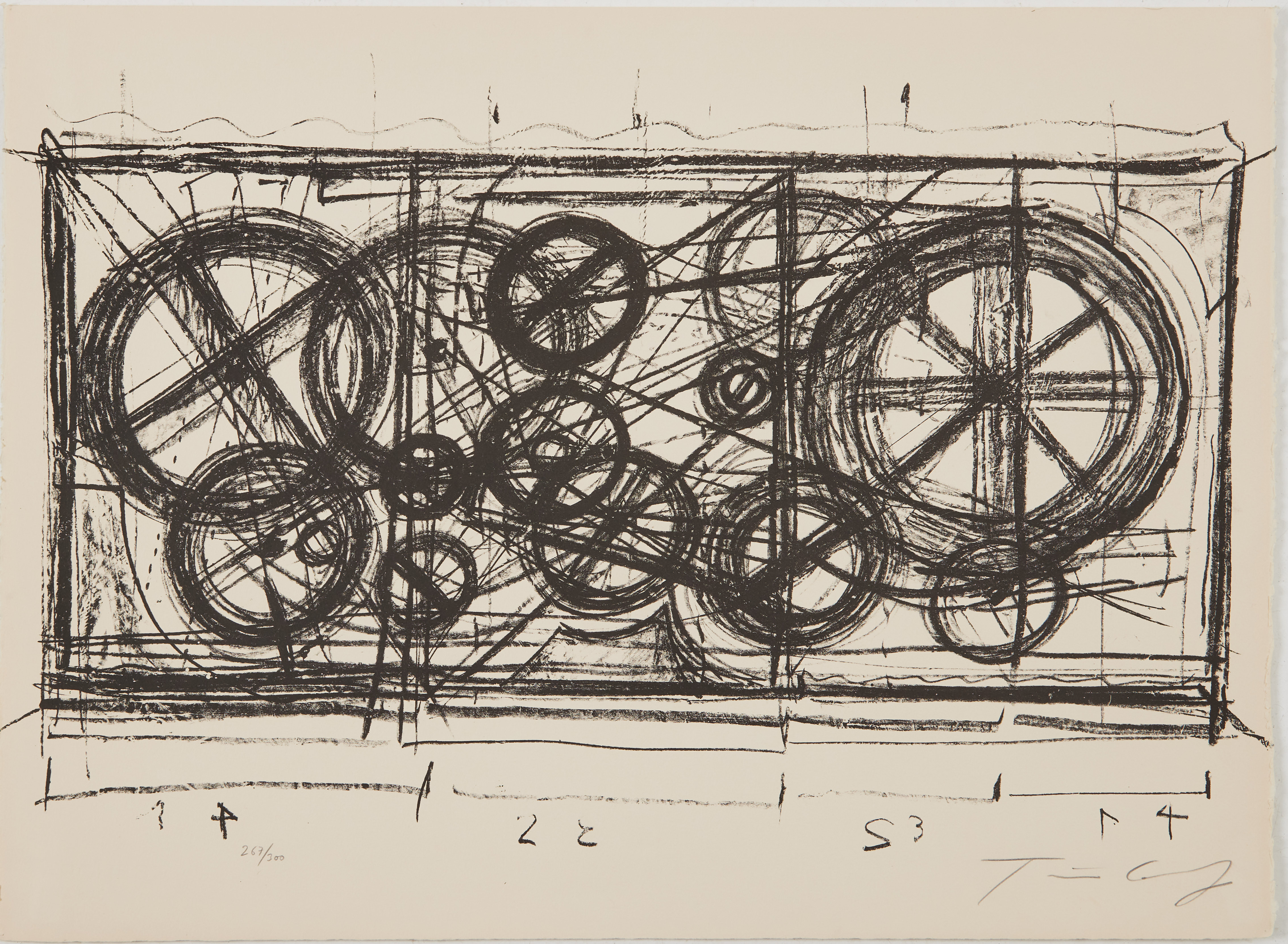 JEAN TINGUELY (1925-1991). "Variation sur feuille morte", litografi, 1968.