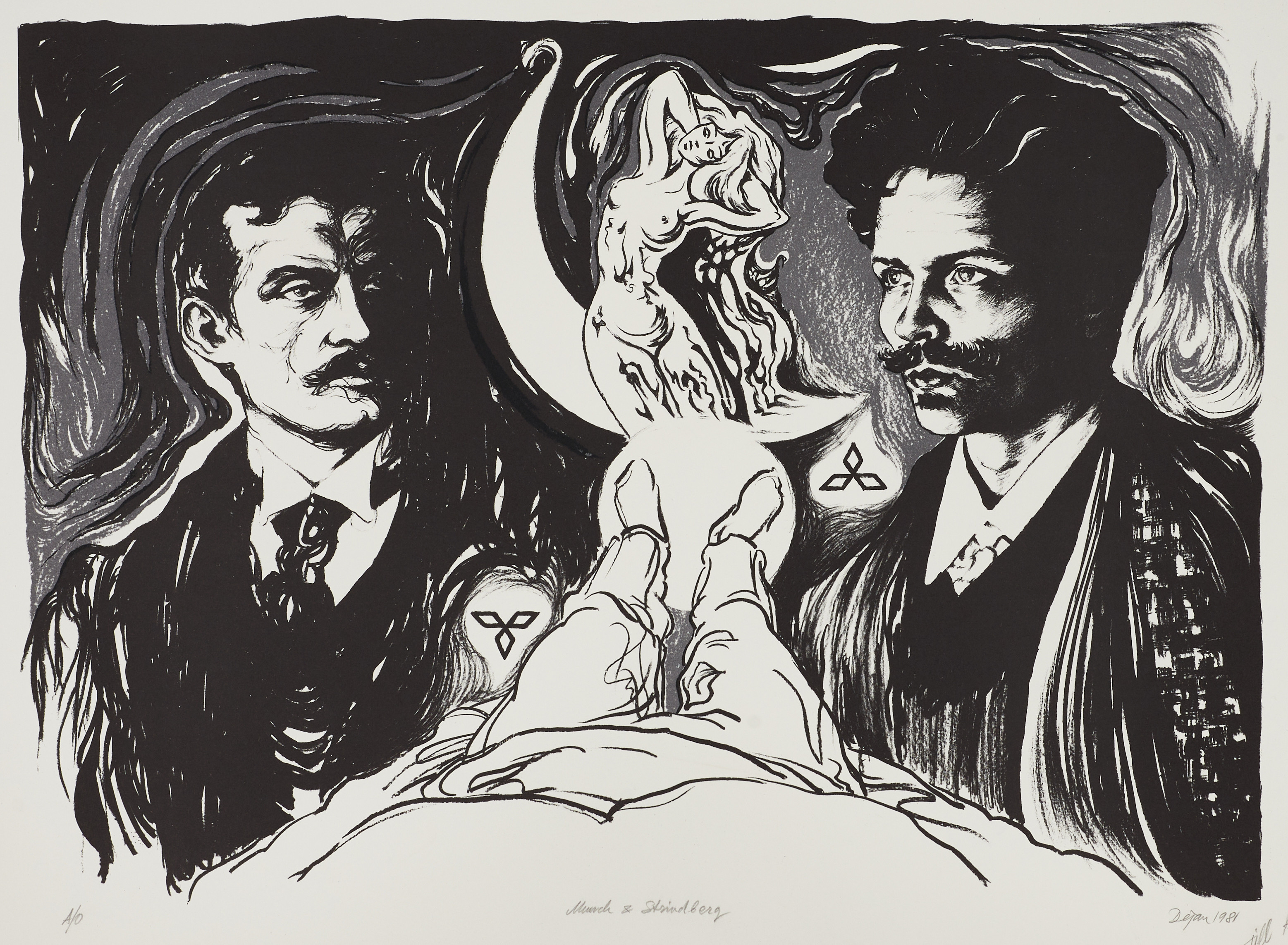 DEJAN ILIĆ (1945). "Munch & Strindberg", signerad och daterad dejan 1981, AO, litografi.