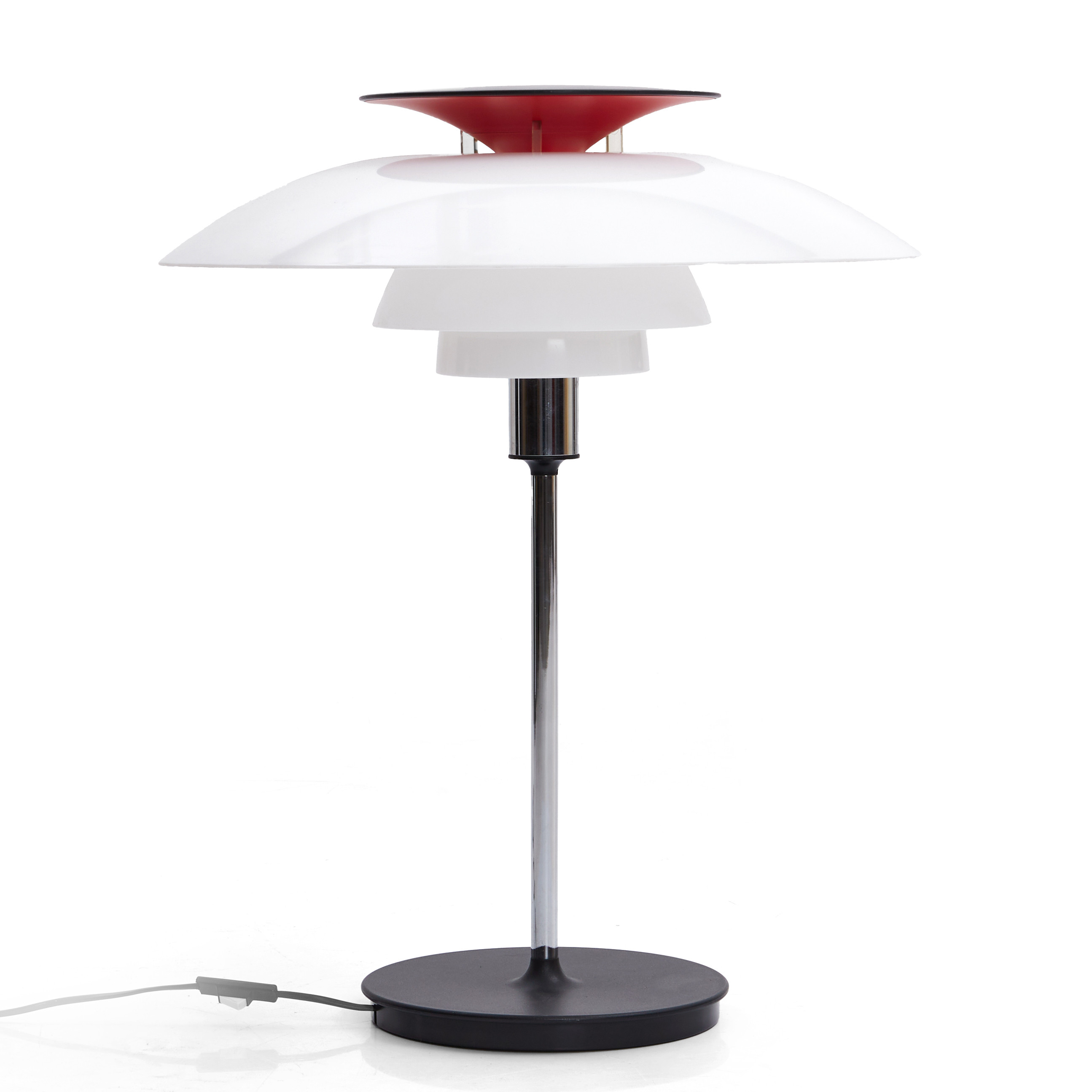 POUL HENNINGSEN (Danmark, 1894-1967). Bordslampa, "PH-80", akrylskärmar i vit opal, kromad stam, för Louis Poulsen, Danmark.