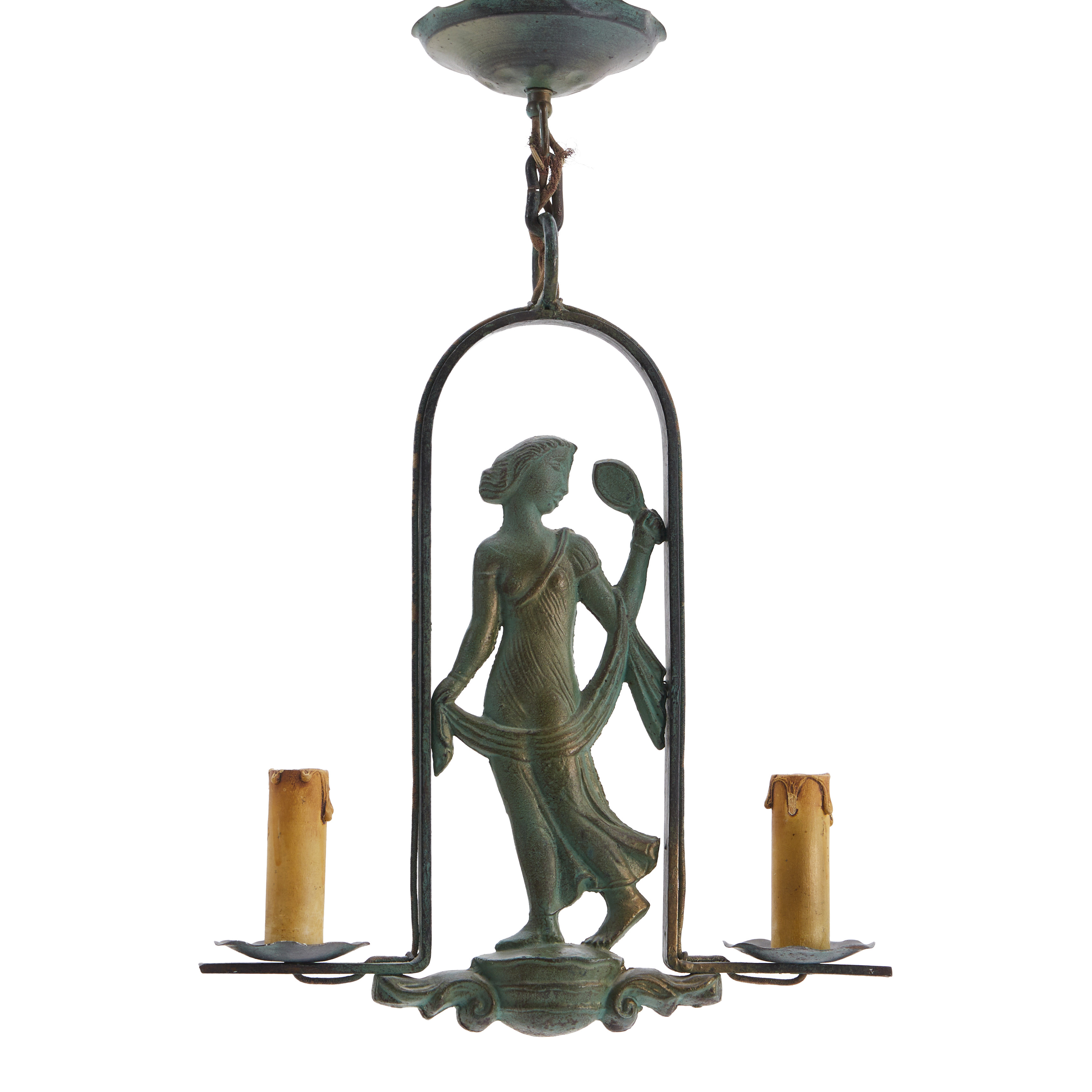 TAKLAMPA, 2 ljuspunkter, bronspatinerat järn , 1920/30-tal. Swedish Grace.