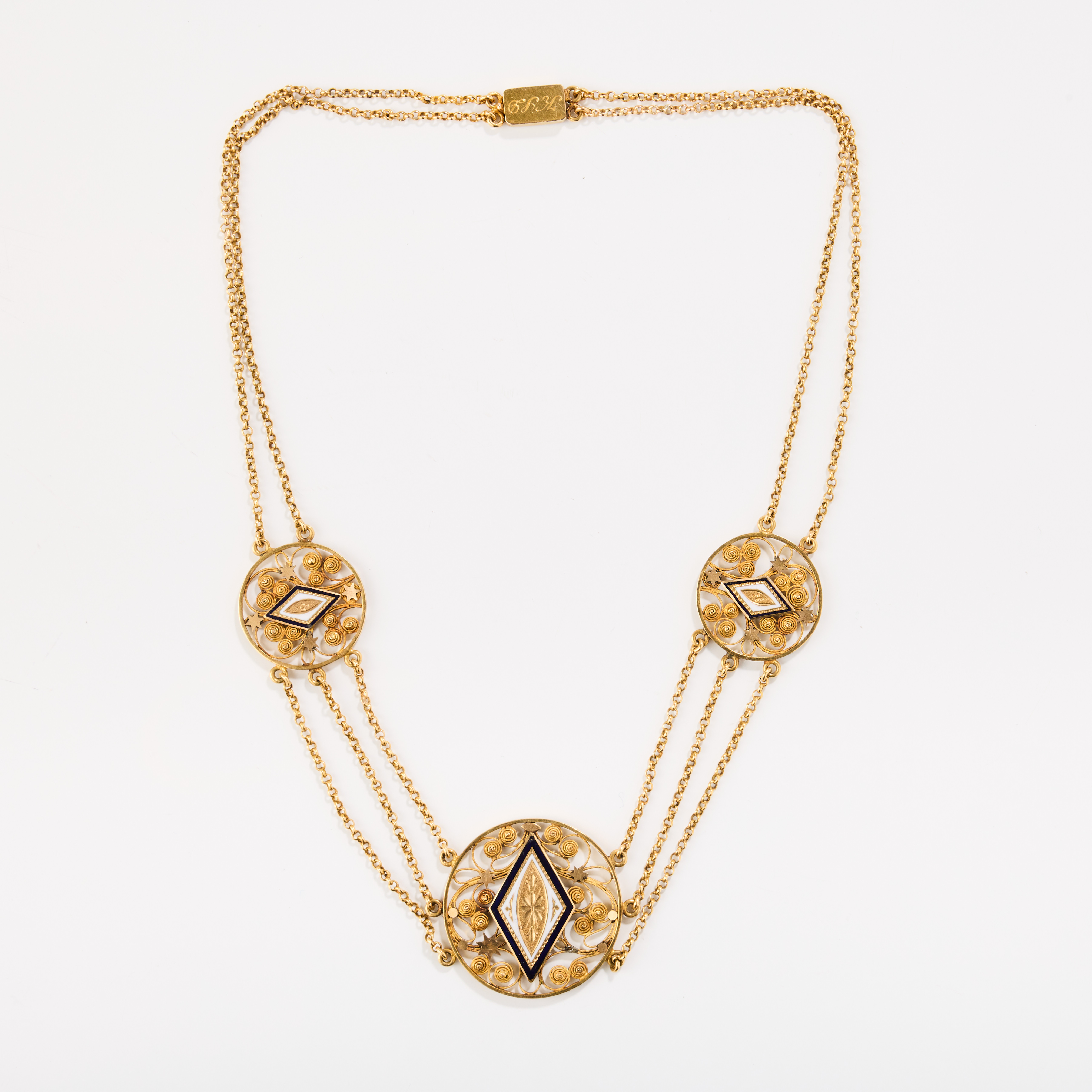 COLLIER, 20K guld och emalj, empire, mästarstämpel "I.L", sannolikt Lindqvist & Villeneuve, Stockholm, omkring år 1800.