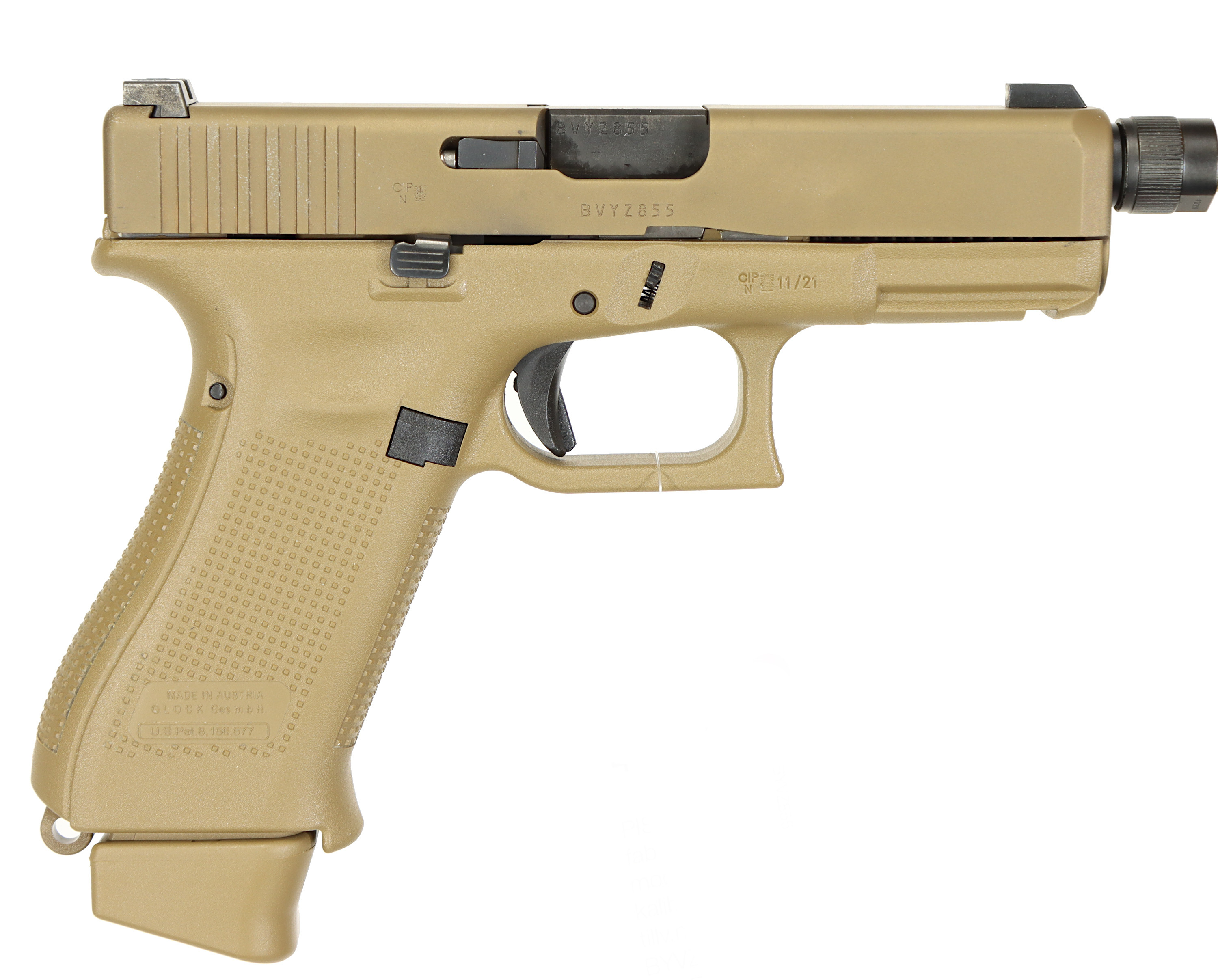PISTOL, fabrikat Glock, modell 19X Coyote, kaliber 9x19, tillv.nr BYVZ855, se-nr SE3511832.