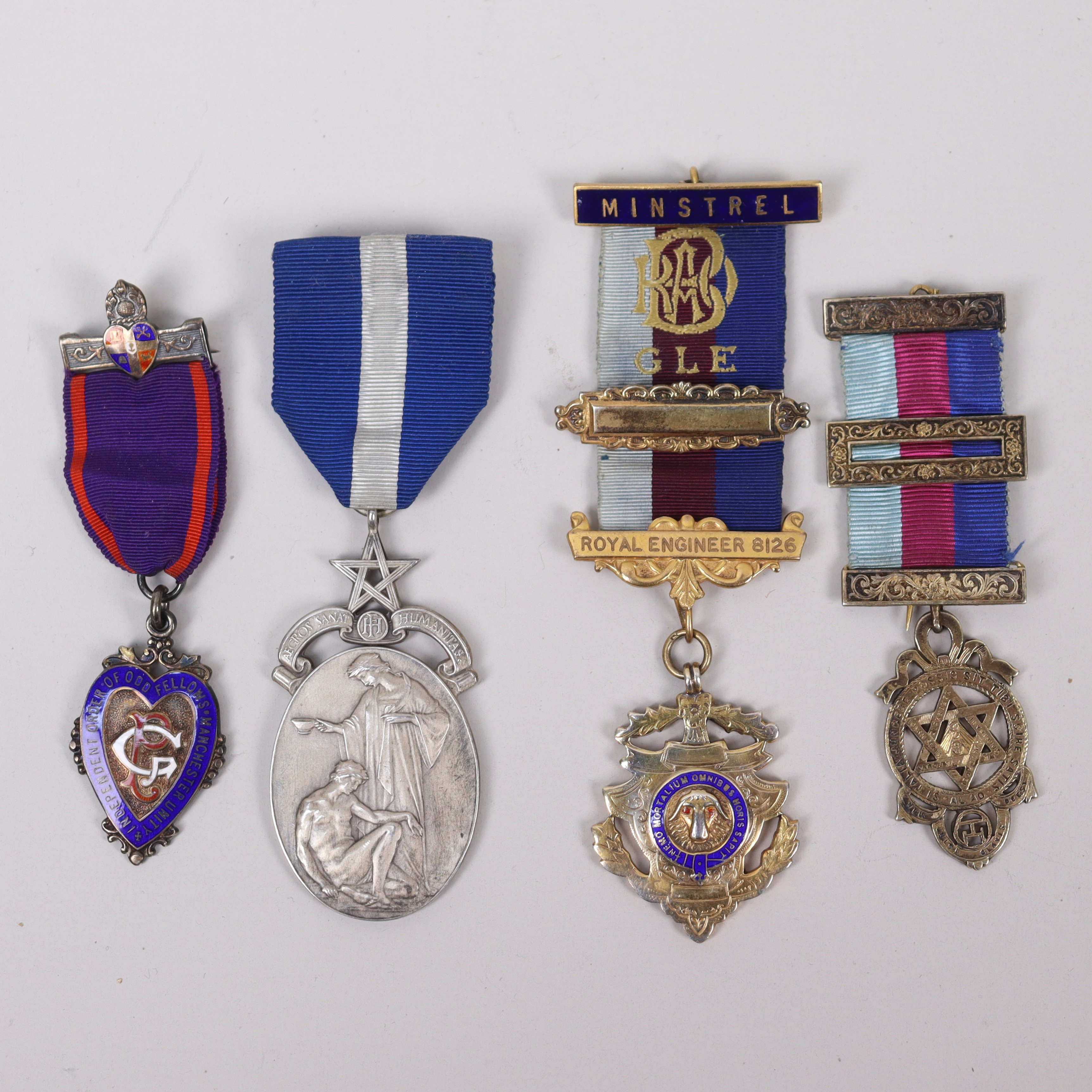 ORDENS MEDALJER, Frimurarna, Odd Fellows och Antediluvian Orden, silver, 1900-tal, 4 st.