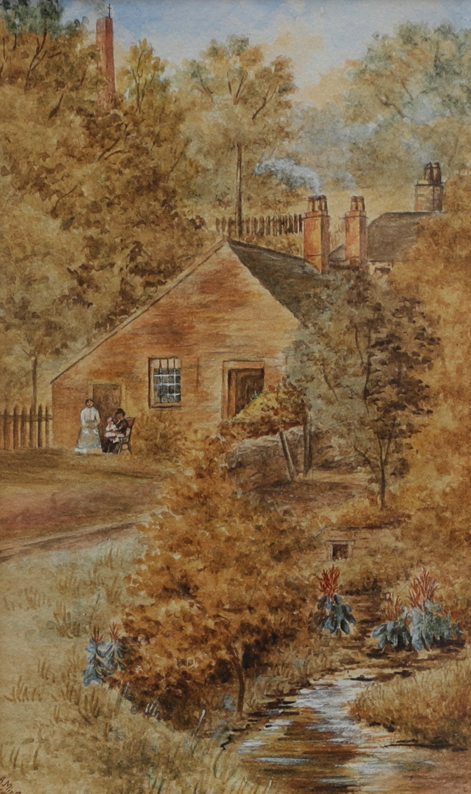 OIDENTIFIERAD KONSTNÄR. Idyll, akvarell, signerad och daterad 1881.