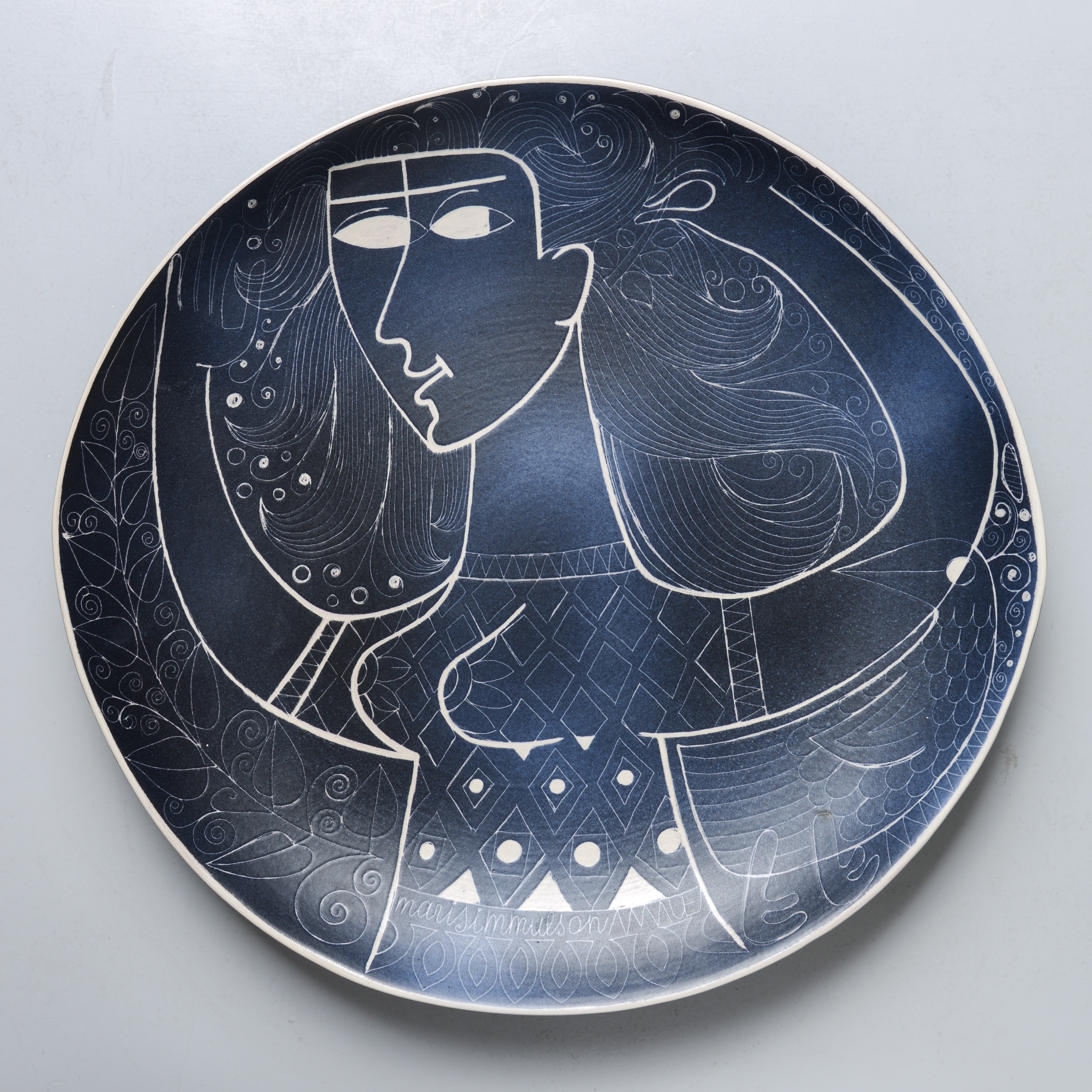 MARI SIMMULSON. Praktfat, unikat, Upsala-Ekeby, 1950/60-tal.