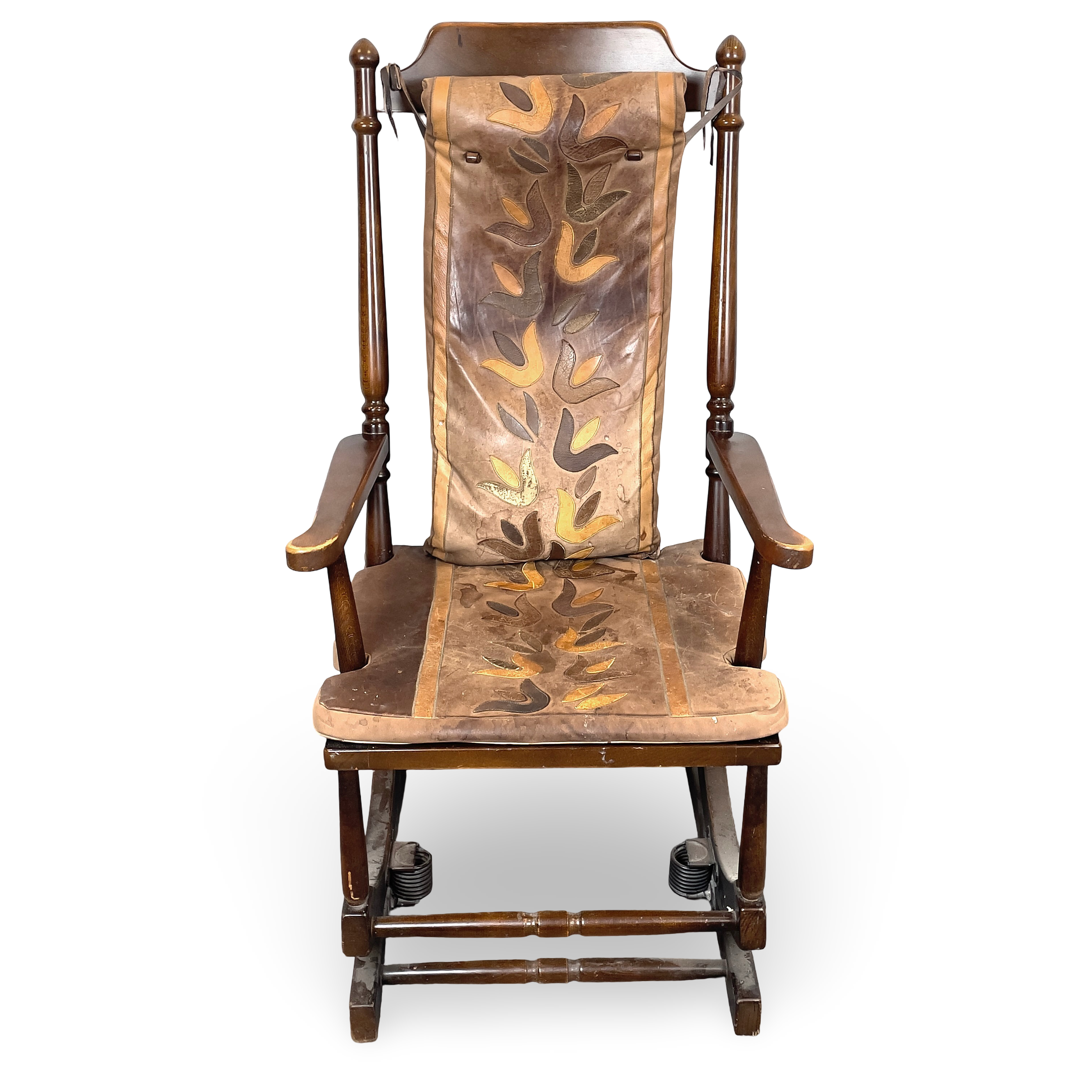 GUNGSTOL. Amerikansk modell, trä och läder, 1900-tal.