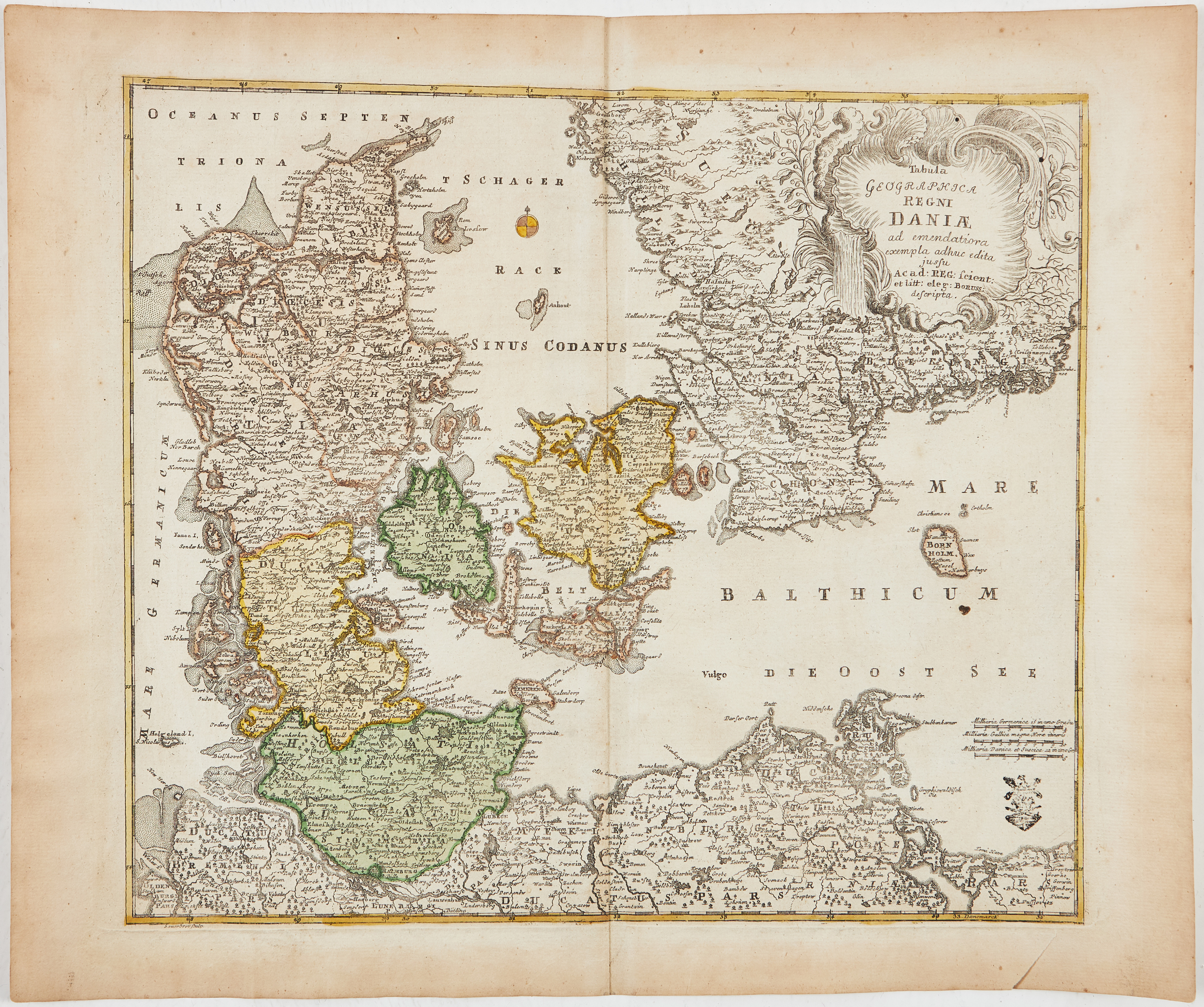 MAP OF DENMARK AND SOUTH OF SWEDEN, EULER, ca 1770.