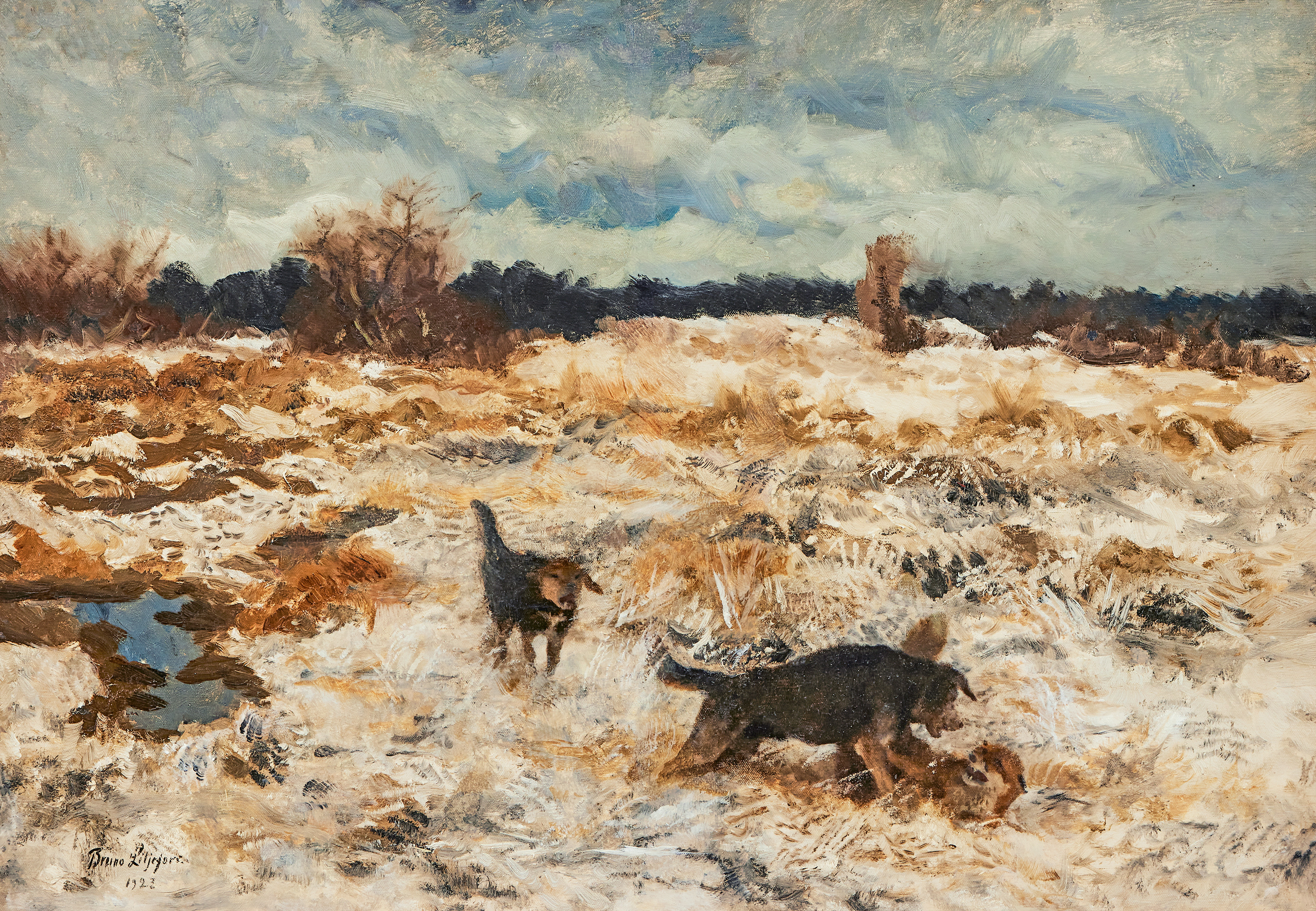 BRUNO LILJEFORS. Jakthundar och räv i landskap.