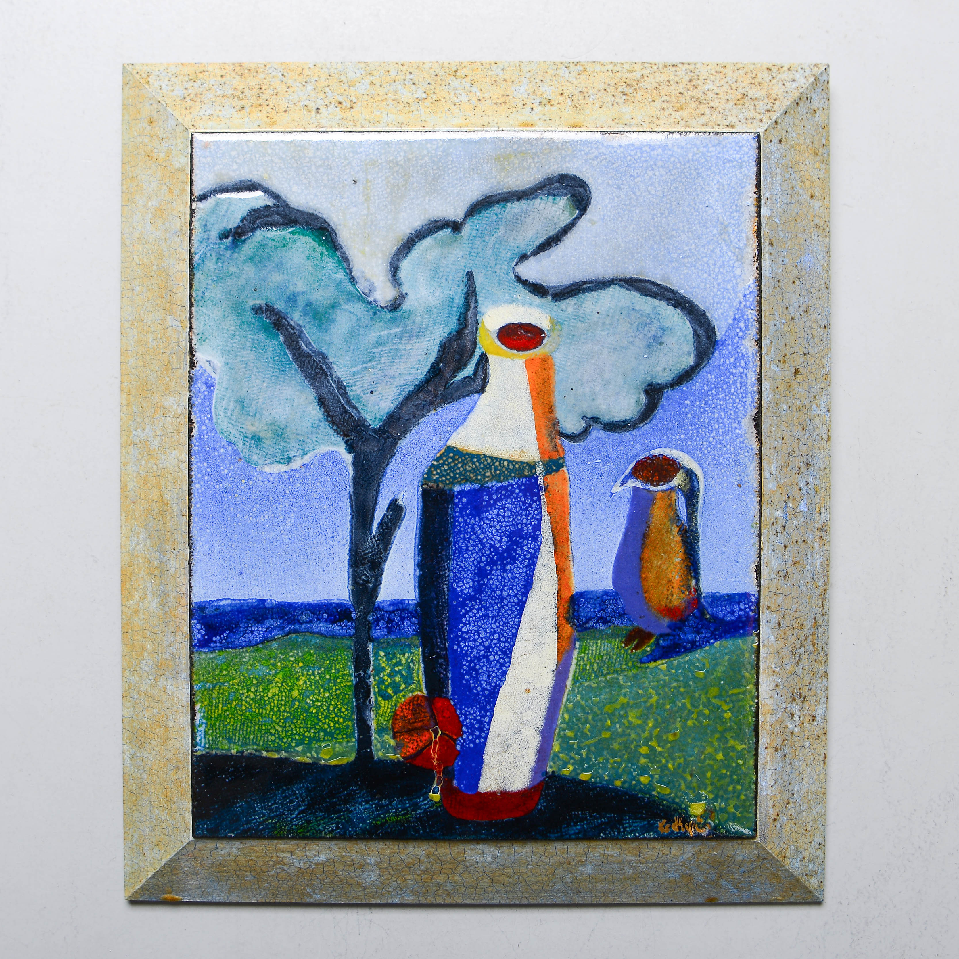 KEATHY ERICSSON-JOURDAN. "Väntan", emaljmålning, signerad, 1900-talets senare del.