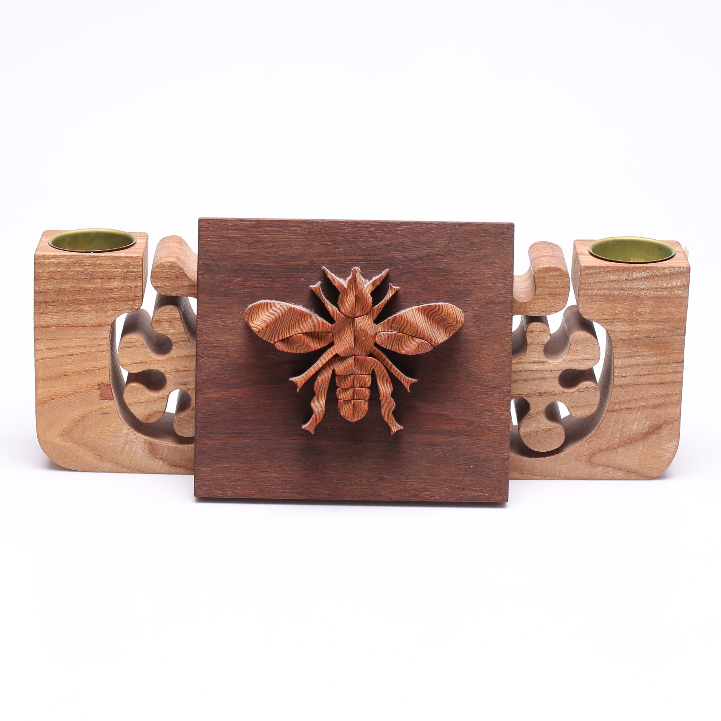 GUNNAR KANEVAD. Skulptur och ljusstake, 2 delar, trä, signerade.