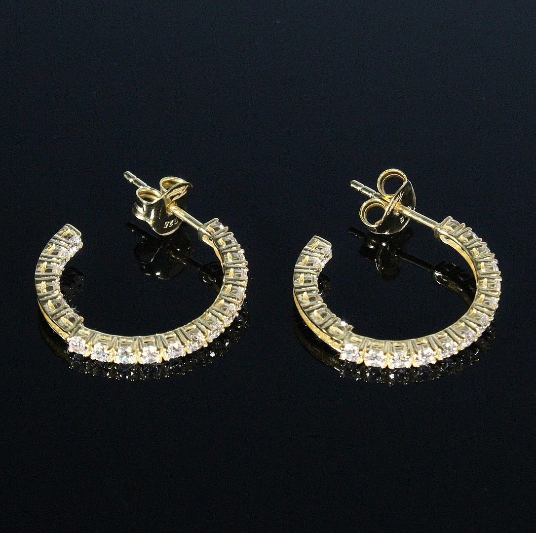 MERALIN JEWELRY. Creolen mit Zirkonia, 925er Sterlingsilber, vergoldet, Italien.